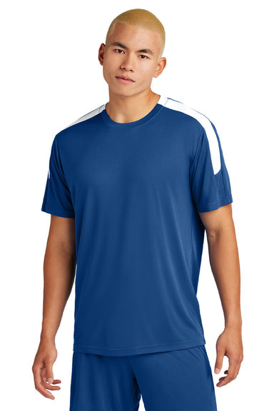 Sport-Tek ST100 Mens Moisture Wicking Competitor United Short Sleeve Crewneck T-Shirt Royal Blue/White Model Front