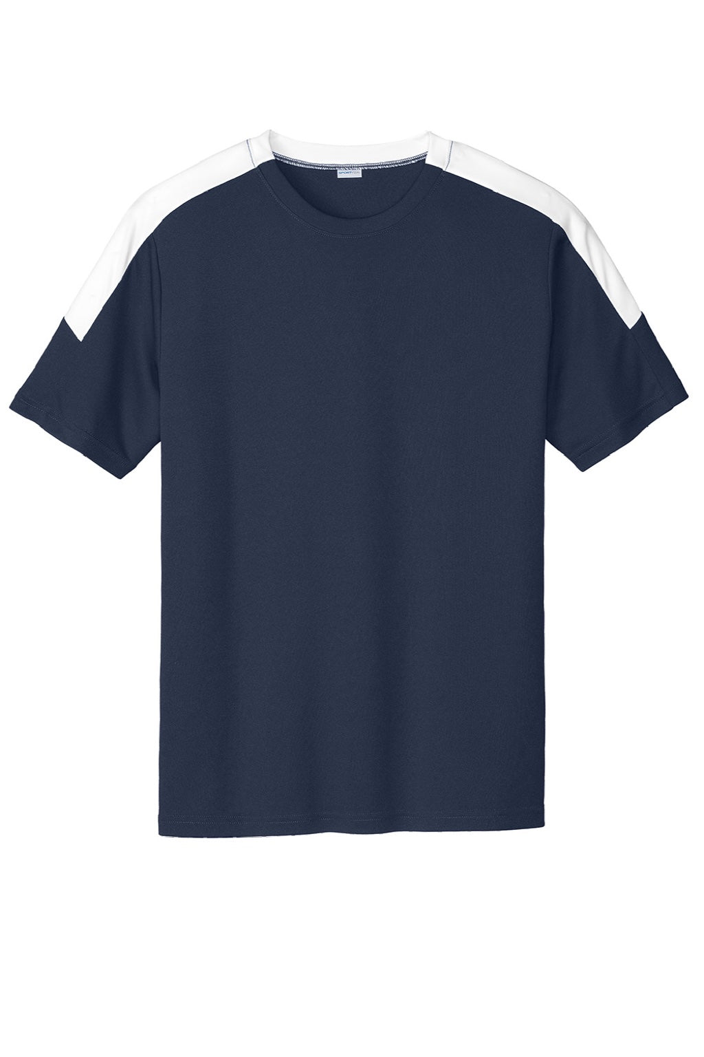 Sport-Tek ST100 Mens Moisture Wicking Competitor United Short Sleeve Crewneck T-Shirt True Navy Blue/White Flat Front