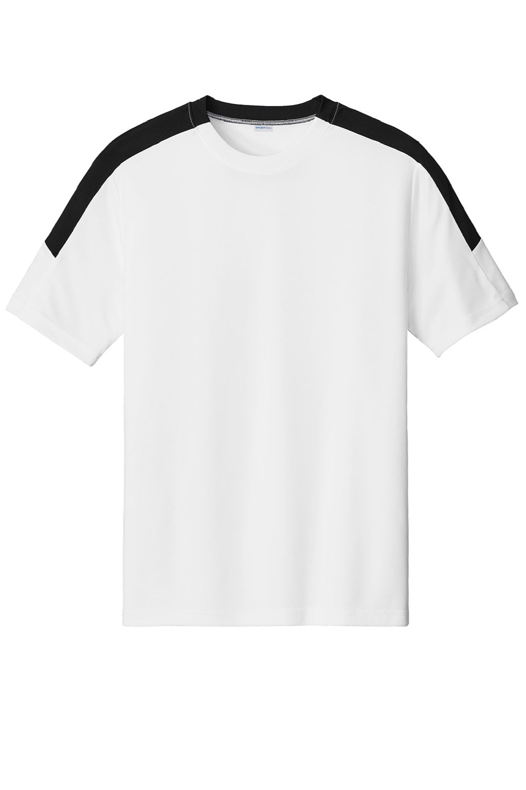 Sport-Tek ST100 Mens Moisture Wicking Competitor United Short Sleeve Crewneck T-Shirt White/Black Flat Front