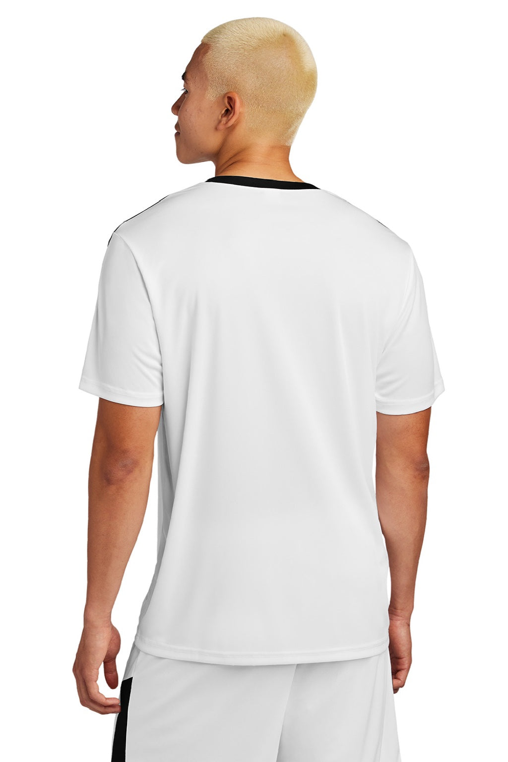 Sport-Tek ST100 Mens Moisture Wicking Competitor United Short Sleeve Crewneck T-Shirt White/Black Model Back