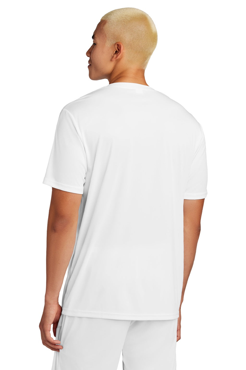 Sport-Tek ST100 Mens Moisture Wicking Competitor United Short Sleeve Crewneck T-Shirt White Model Back