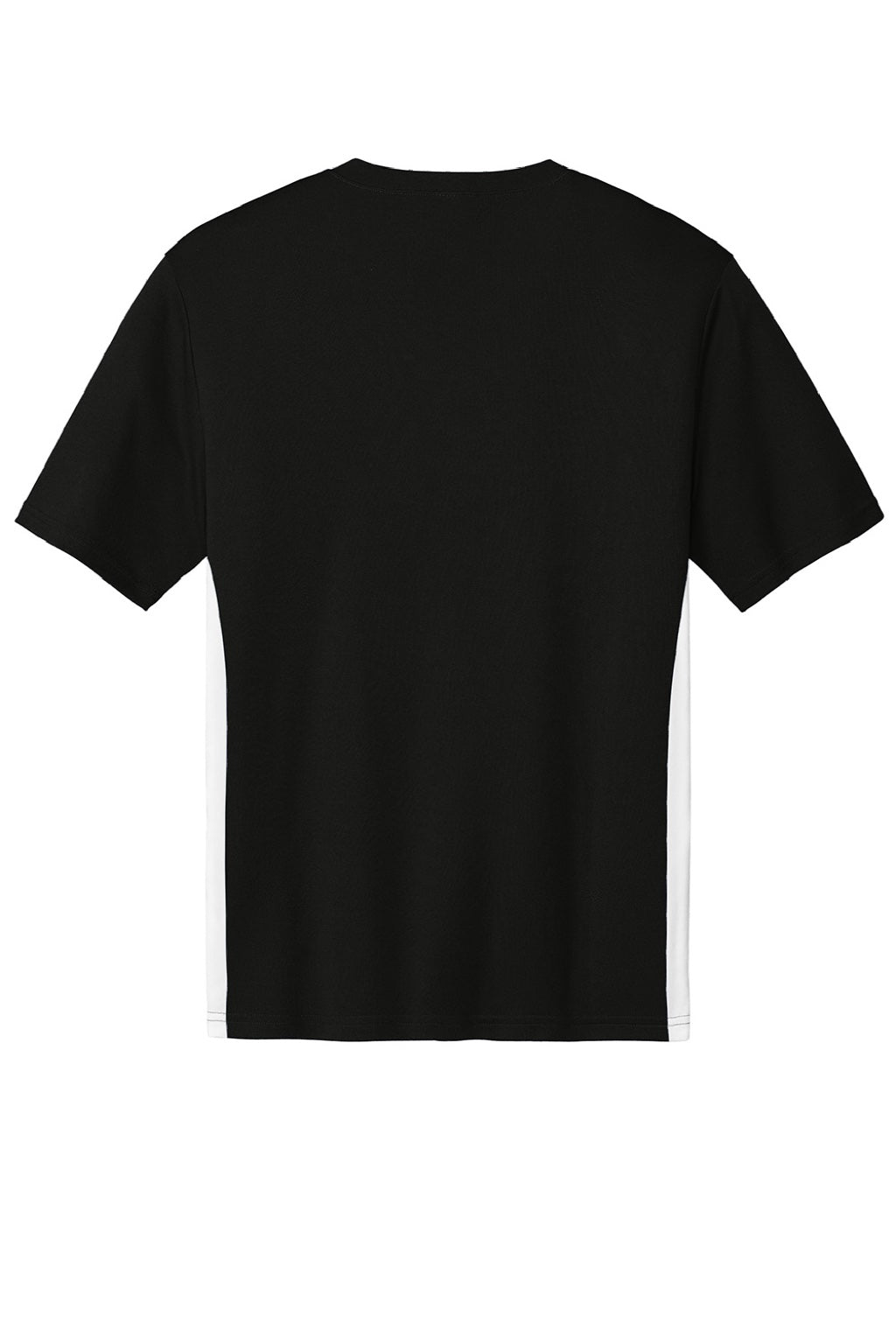 Sport-Tek ST101 Mens Moisture Wicking Competitor United Short Sleeve V-Neck T-Shirt Black/White Flat Back
