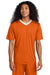 Sport-Tek ST101 Mens Moisture Wicking Competitor United Short Sleeve V-Neck T-Shirt Deep Orange/White Model Front