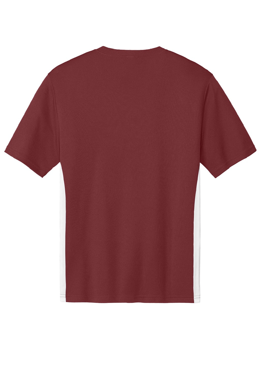 Sport-Tek ST101 Mens Moisture Wicking Competitor United Short Sleeve V-Neck T-Shirt Maroon/White Flat Back
