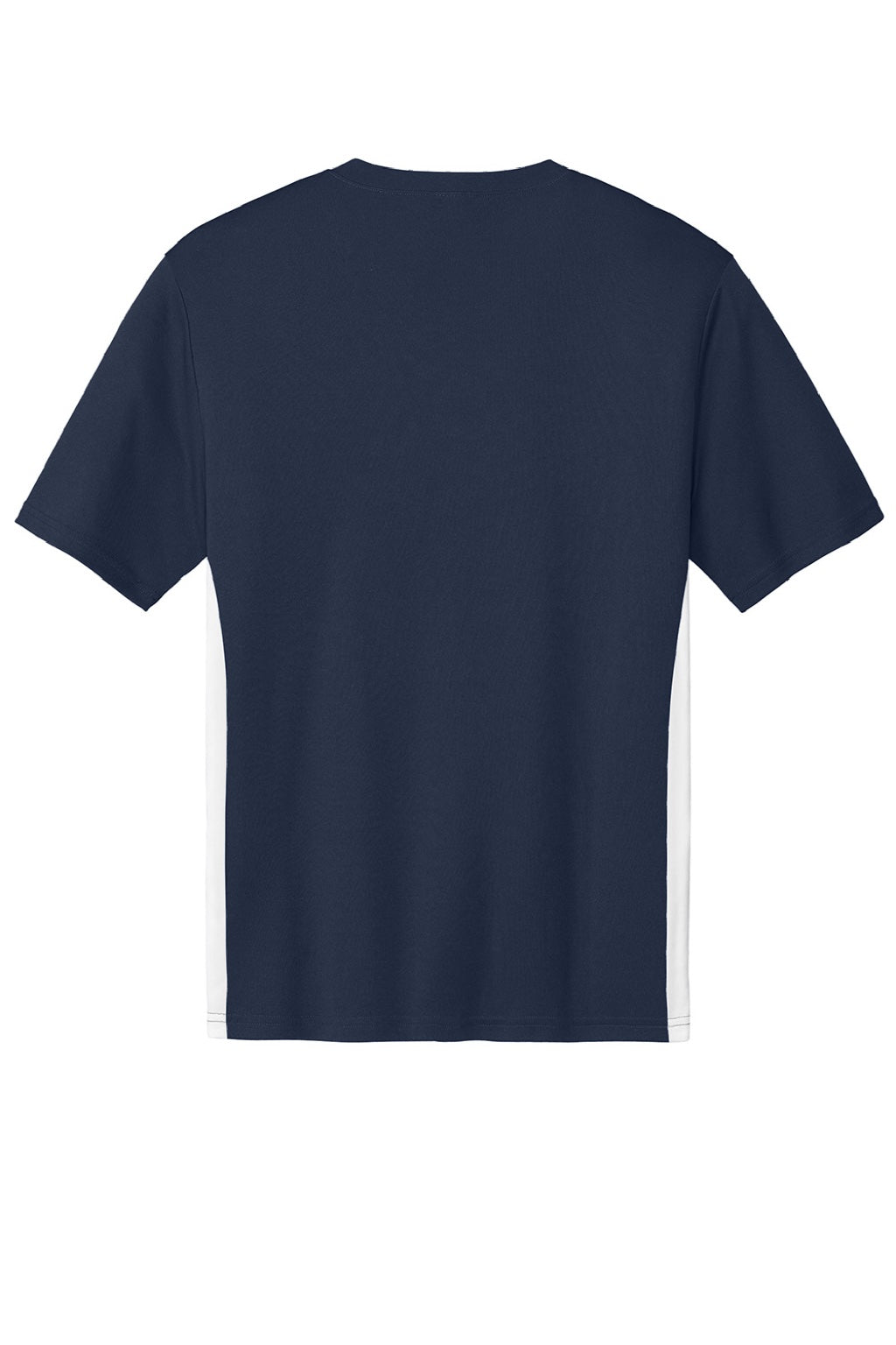 Sport-Tek ST101 Mens Moisture Wicking Competitor United Short Sleeve V-Neck T-Shirt True Navy Blue/White Flat Back