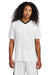 Sport-Tek ST101 Mens Moisture Wicking Competitor United Short Sleeve V-Neck T-Shirt White/Black Model Front