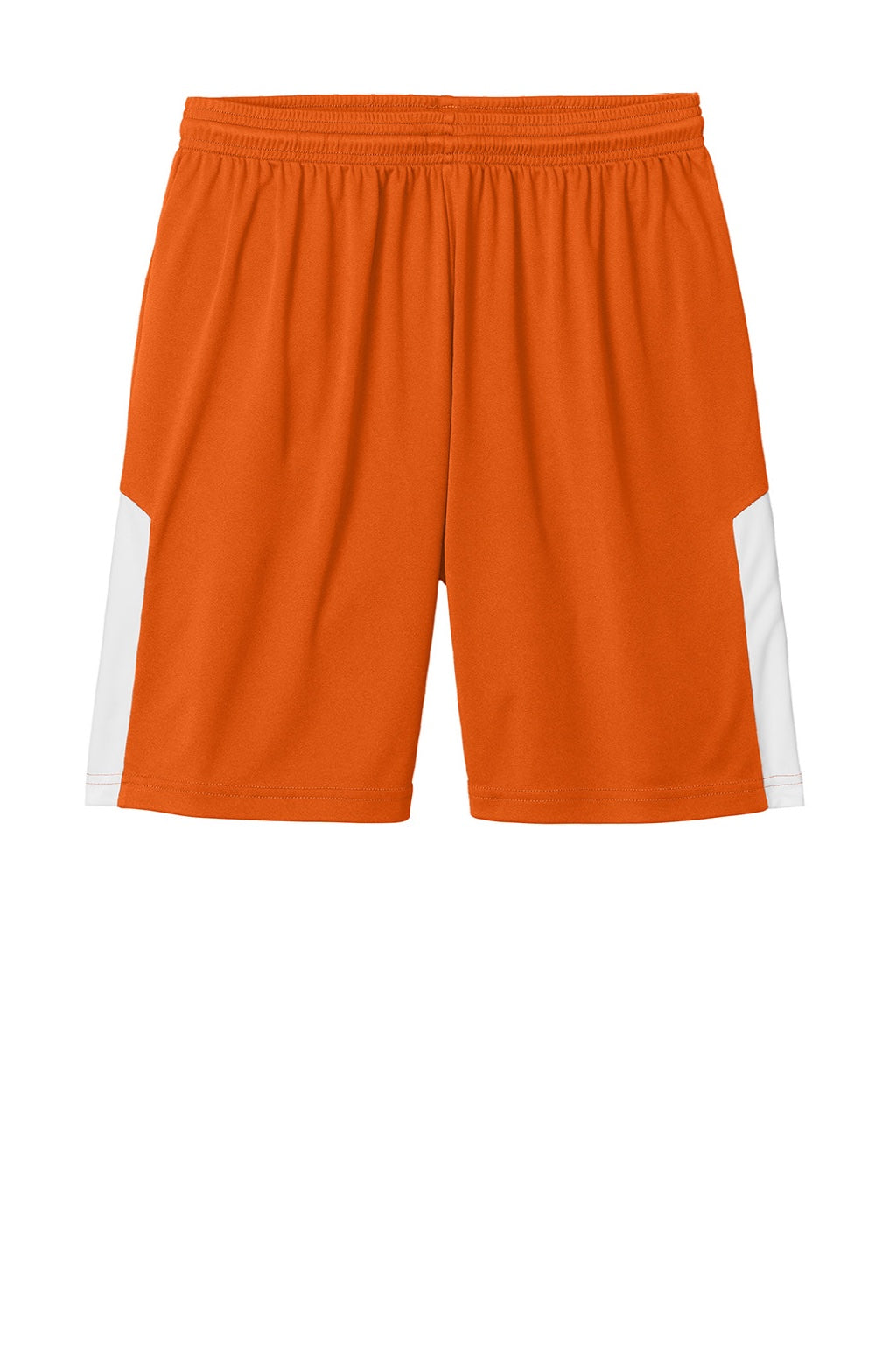 Sport-Tek ST103 Mens Moisture Wicking Competitor United Athletic Shorts Deep Orange/White Flat Front