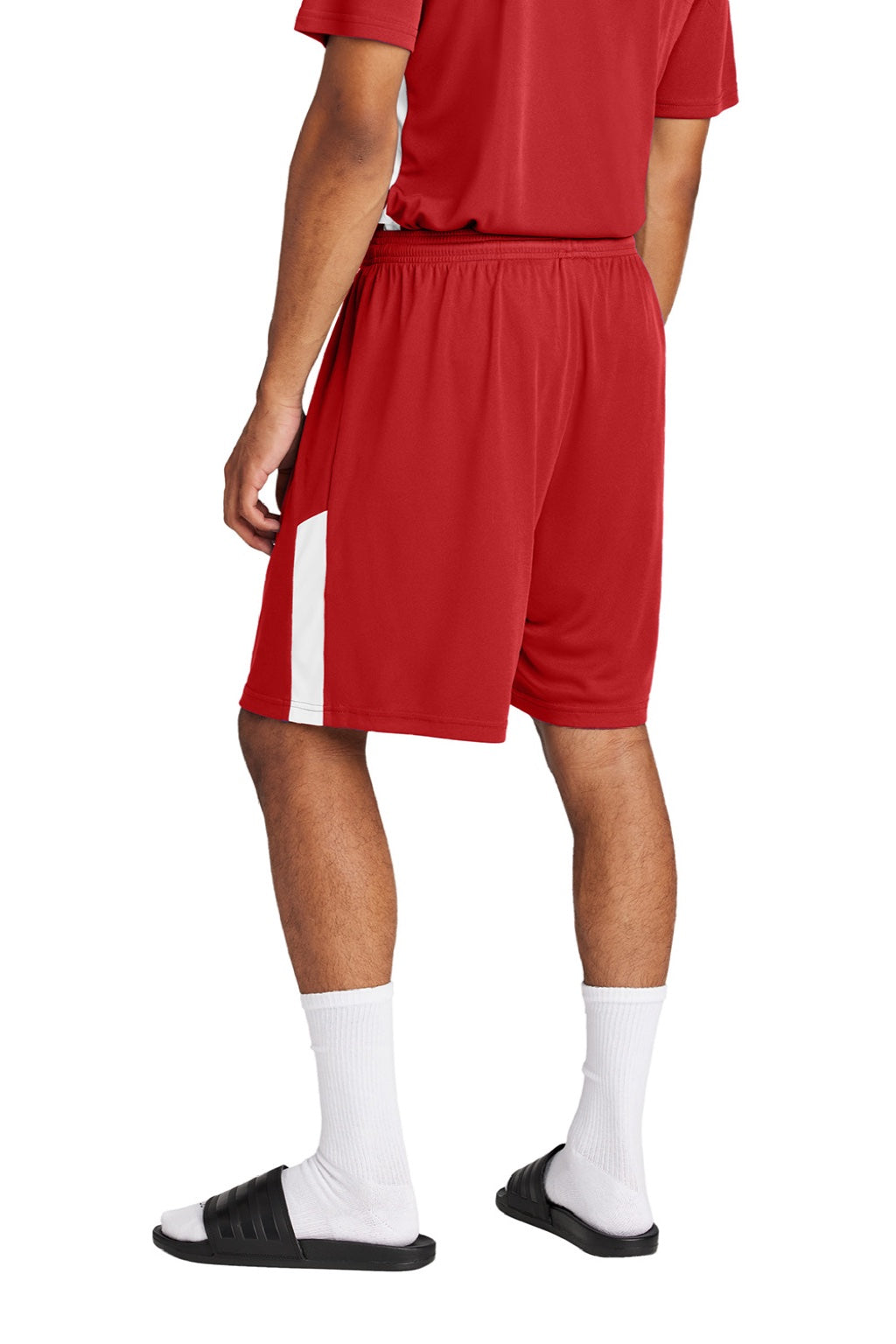 Sport-Tek ST103 Mens Moisture Wicking Competitor United Athletic Shorts Deep Red/White Model Back