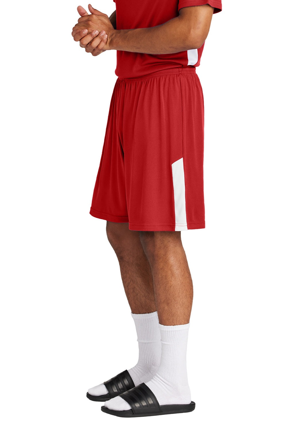 Sport-Tek ST103 Mens Moisture Wicking Competitor United Athletic Shorts Deep Red/White Model Side
