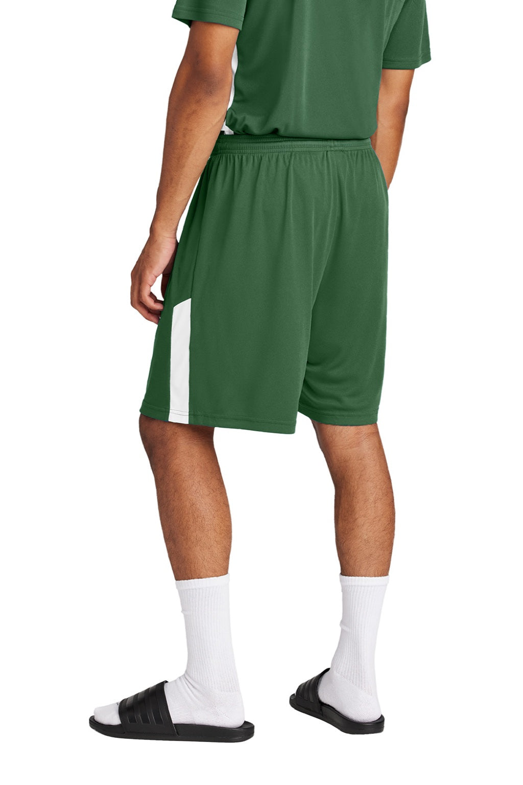 Sport-Tek ST103 Mens Moisture Wicking Competitor United Athletic Shorts Forest Green/White Model Back