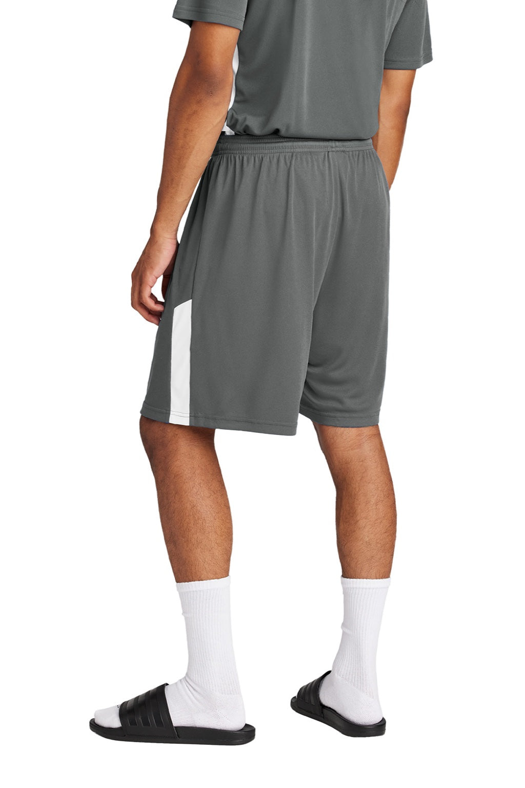 Sport-Tek ST103 Mens Moisture Wicking Competitor United Athletic Shorts Iron Grey/White Model Back