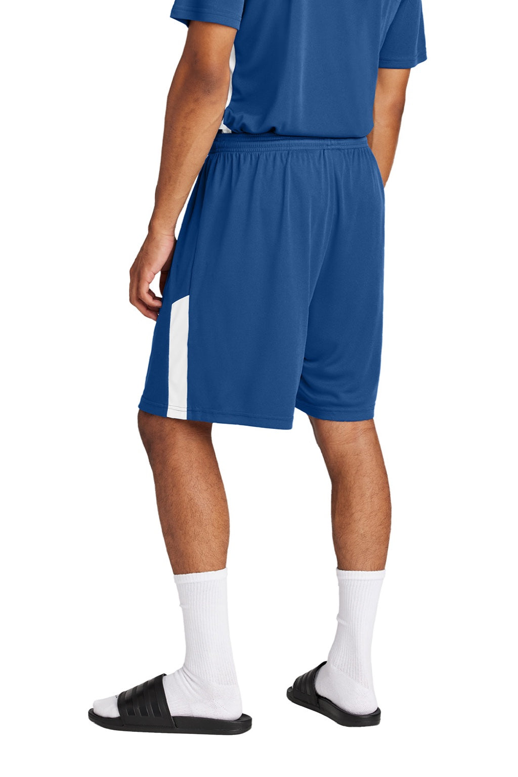 Sport-Tek ST103 Mens Moisture Wicking Competitor United Athletic Shorts Royal Blue/White Model Back