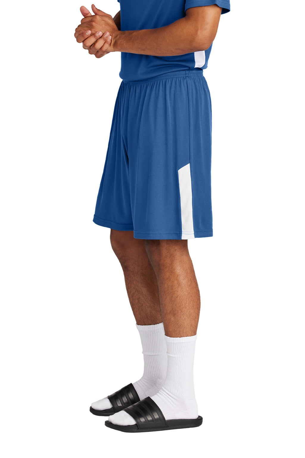 Sport-Tek ST103 Mens Moisture Wicking Competitor United Athletic Shorts Royal Blue/White Model Side