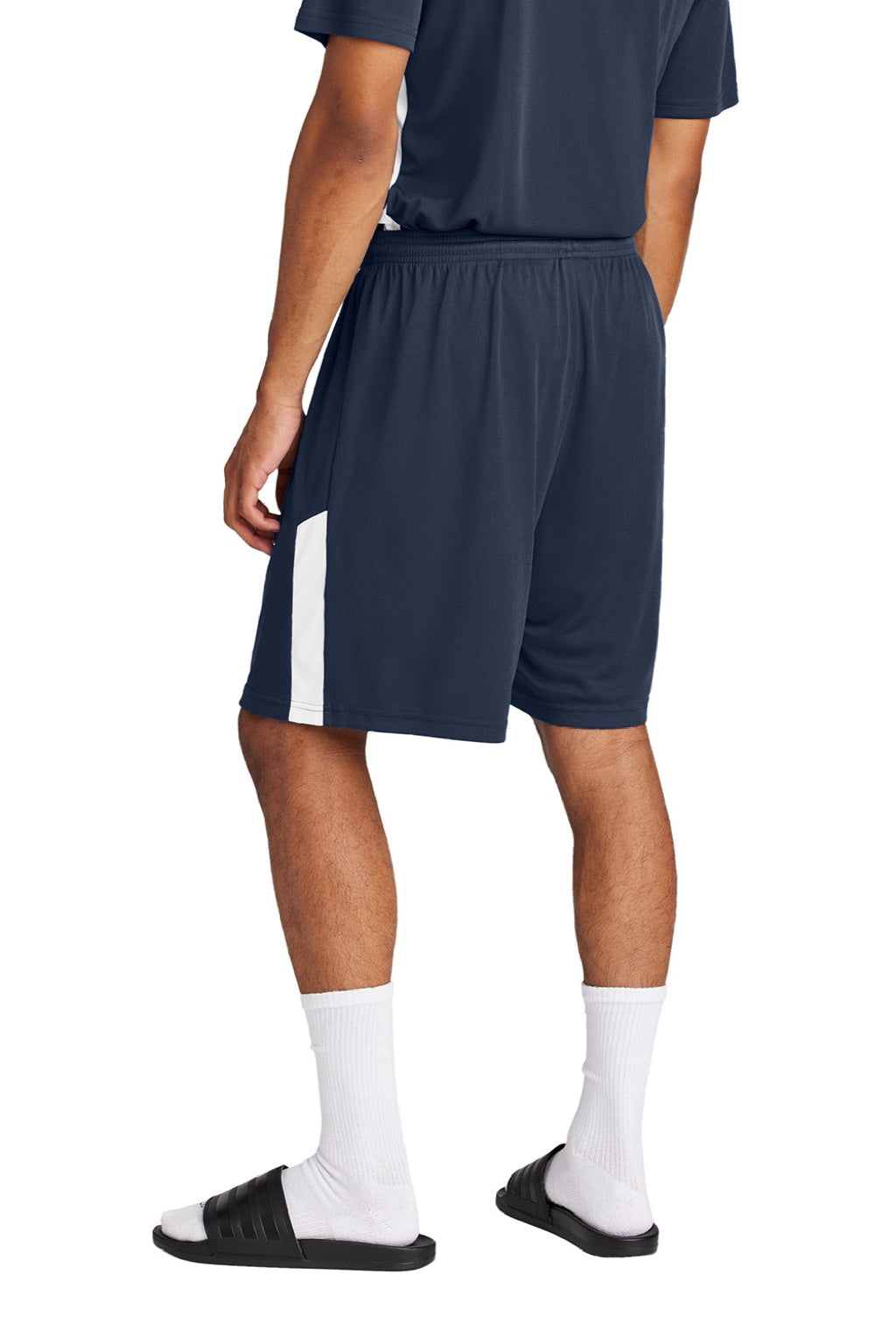 Sport-Tek ST103 Mens Moisture Wicking Competitor United Athletic Shorts True Navy Blue/White Model Back