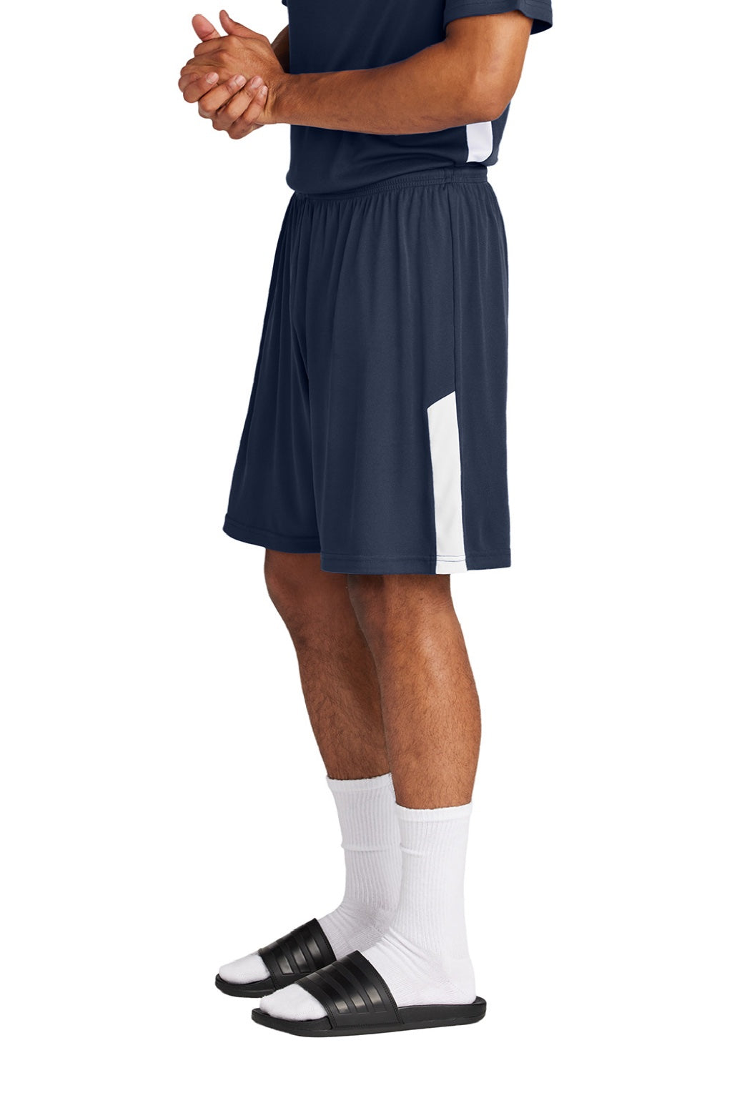 Sport-Tek ST103 Mens Moisture Wicking Competitor United Athletic Shorts True Navy Blue/White Model Side