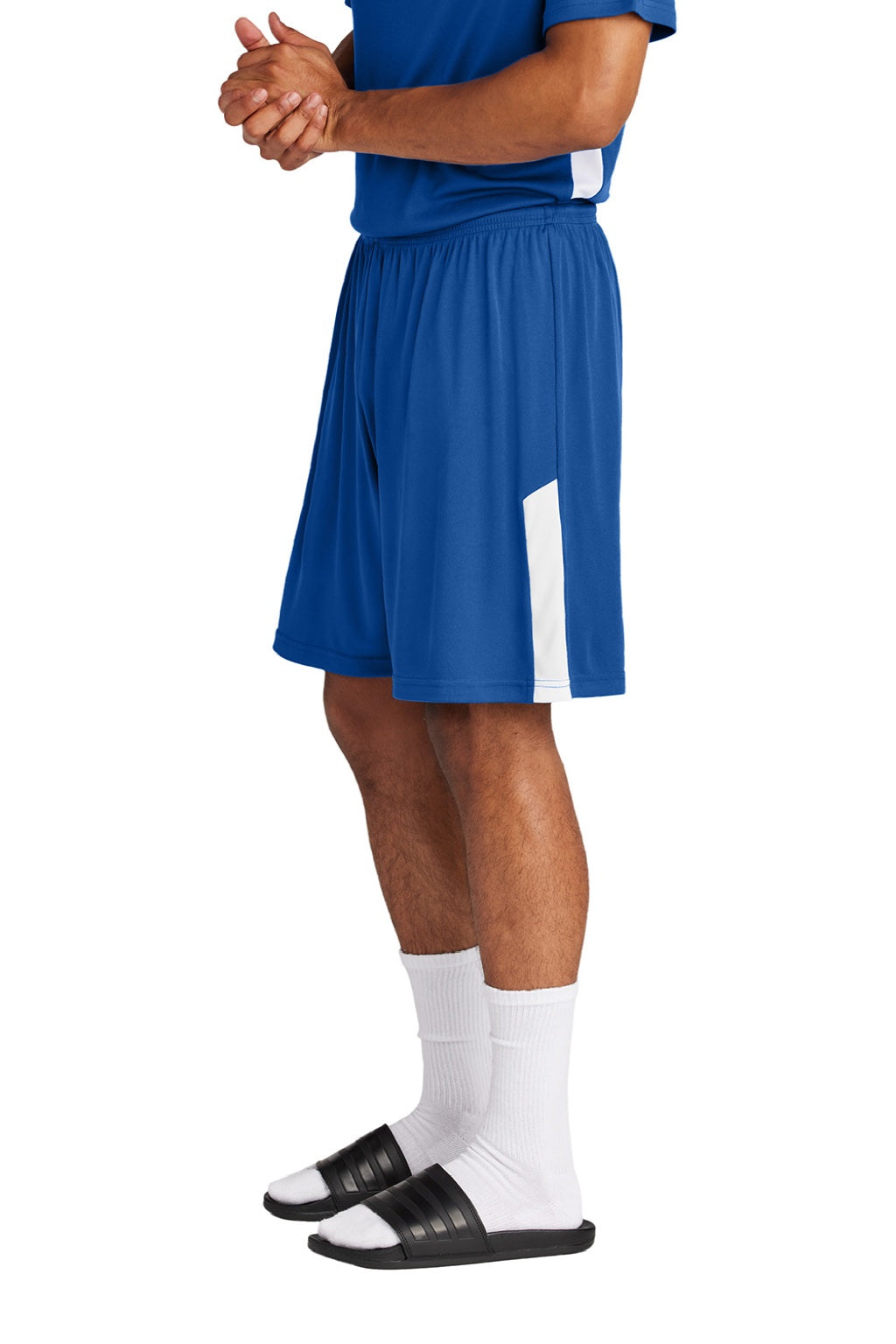 Sport-Tek ST103 Mens Moisture Wicking Competitor United Athletic Shorts True Royal Blue/White Model Side