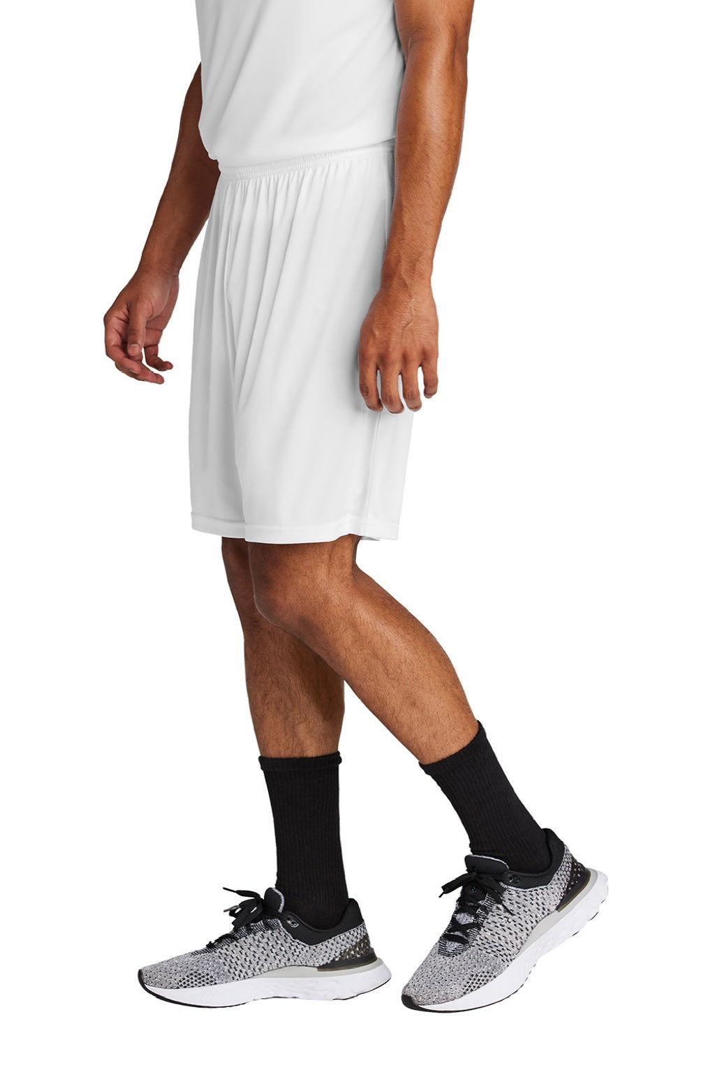 Sport-Tek ST103 Mens Moisture Wicking Competitor United Athletic Shorts White Model Side