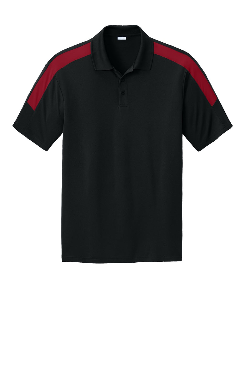 Sport-Tek ST104 Mens Moisture Wicking Competitor United Short Sleeve Polo Shirt Black/Deep Red Flat Front