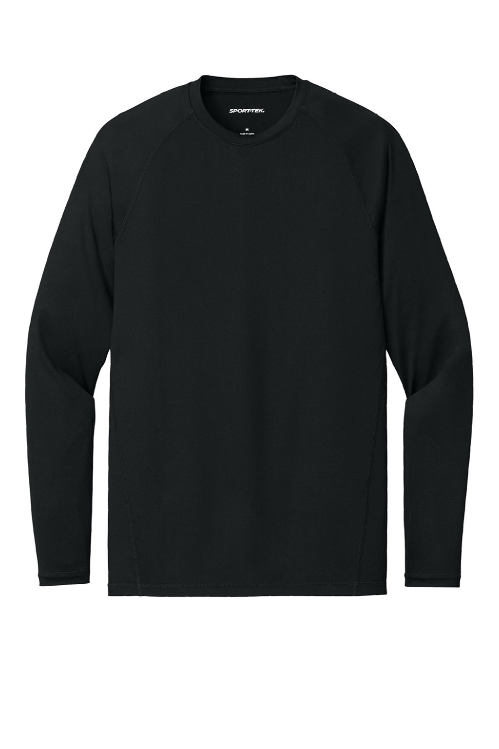 Sport-Tek ST120LS Mens PosiCharge Compression Long Sleeve Crewneck T-Shirt Black Flat Front