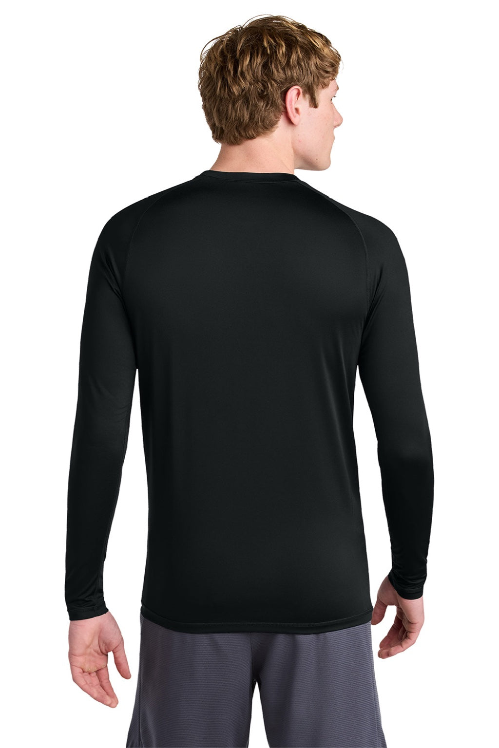 Sport-Tek ST120LS Mens PosiCharge Compression Long Sleeve Crewneck T-Shirt Black Model Back