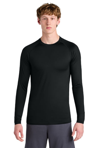 Sport-Tek ST120LS Mens PosiCharge Compression Long Sleeve Crewneck T-Shirt Black Model Front