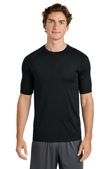 Sport-Tek ST120 Mens PosiCharge Compression Short Sleeve Crewneck T-Shirt Black Model Front