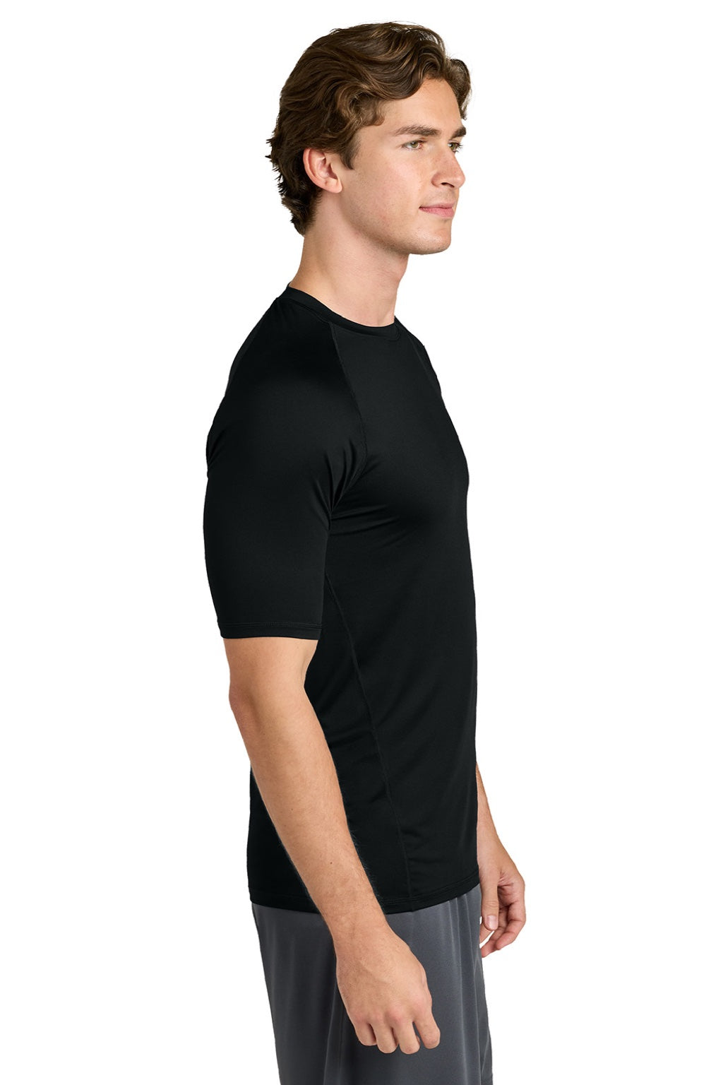 Sport-Tek ST120 Mens PosiCharge Compression Short Sleeve Crewneck T-Shirt Black Model Side