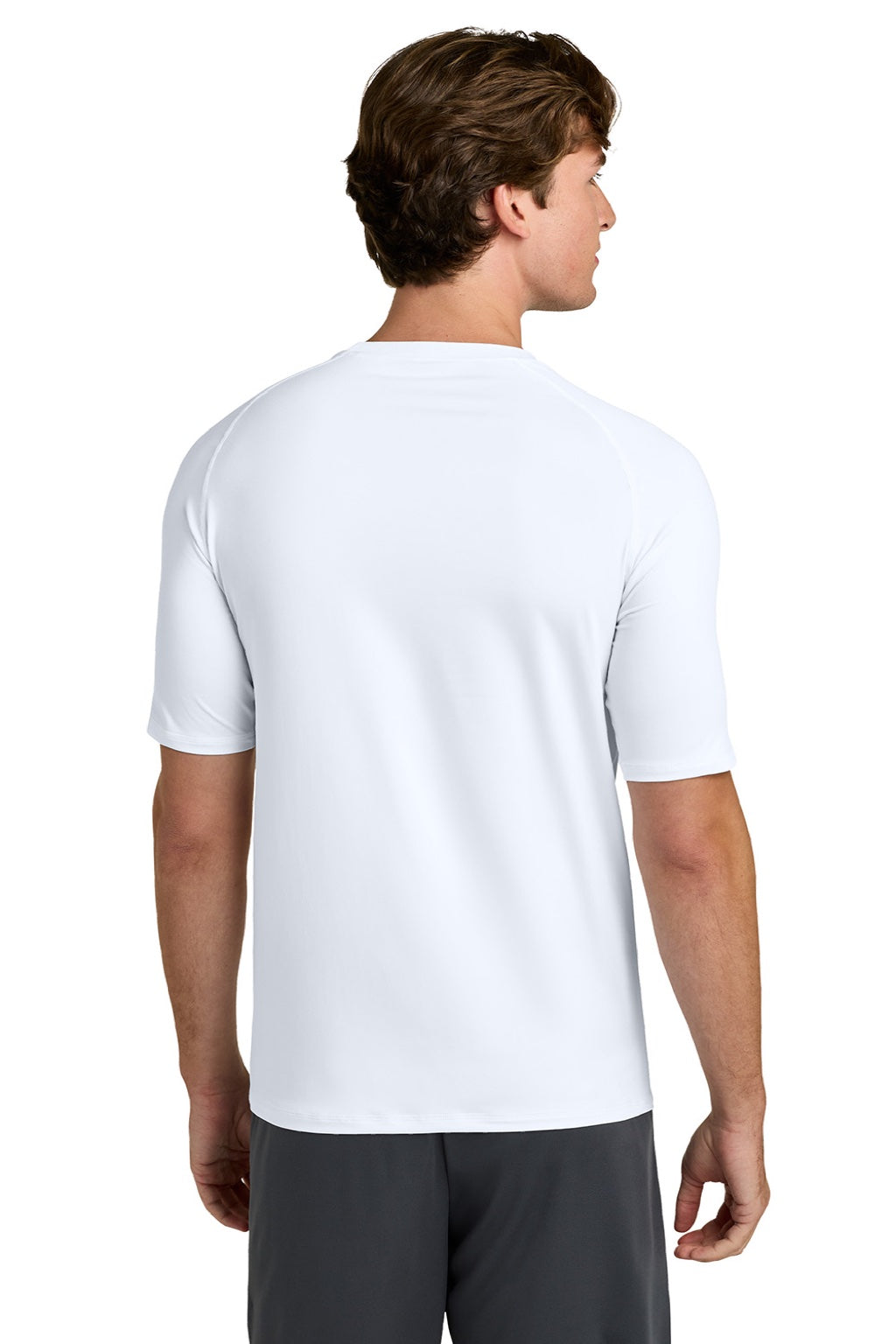 Sport-Tek ST120 Mens PosiCharge Compression Short Sleeve Crewneck T-Shirt White Model Back