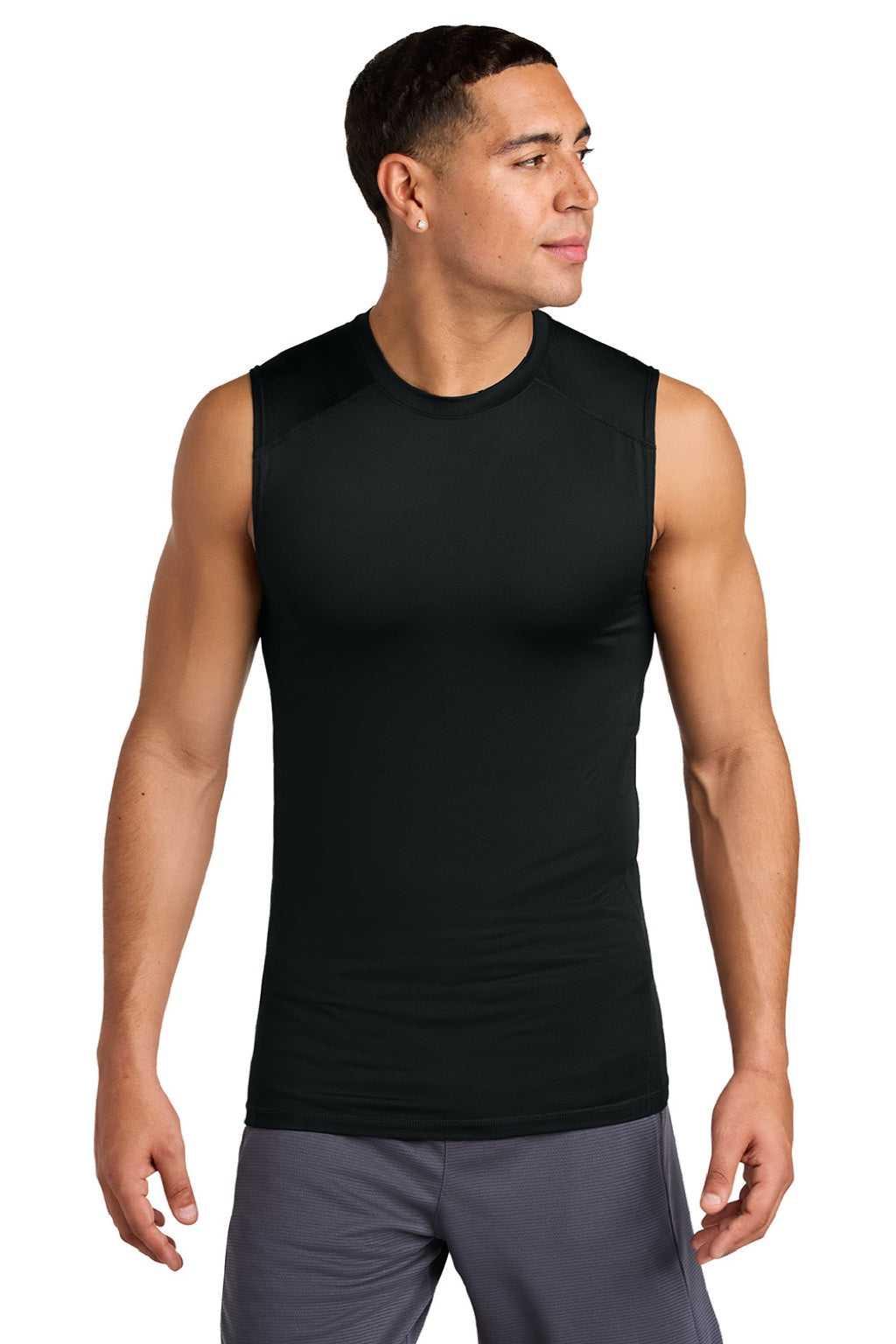 Sport-Tek ST121SL Mens PosiCharge Compression Tank Top Black Model Front