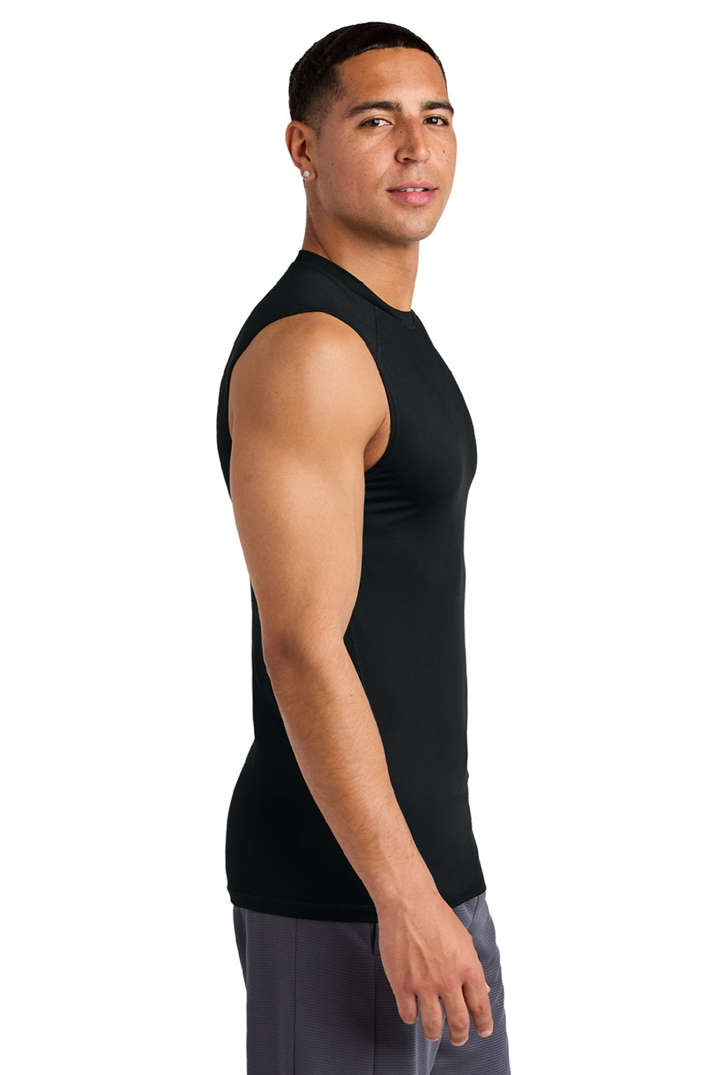 Sport-Tek ST121SL Mens PosiCharge Compression Tank Top Black Model Side