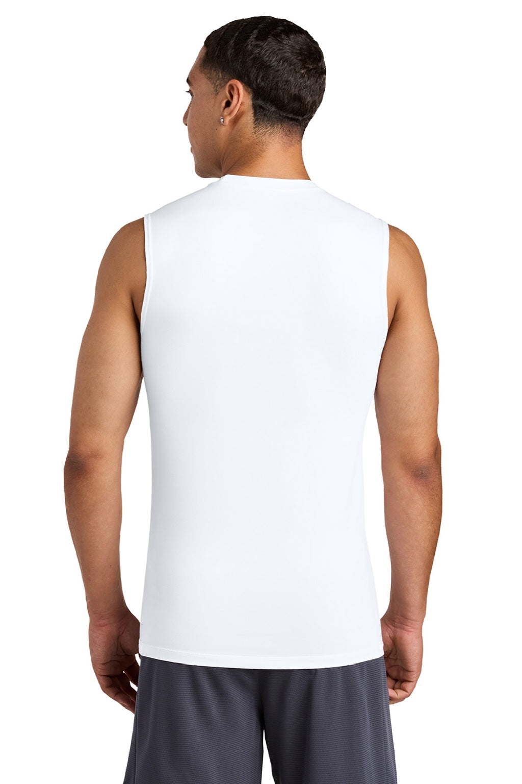 Sport-Tek ST121SL Mens PosiCharge Compression Tank Top White Model Back