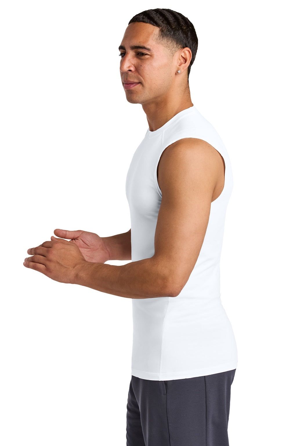 Sport-Tek ST121SL Mens PosiCharge Compression Tank Top White Model Side