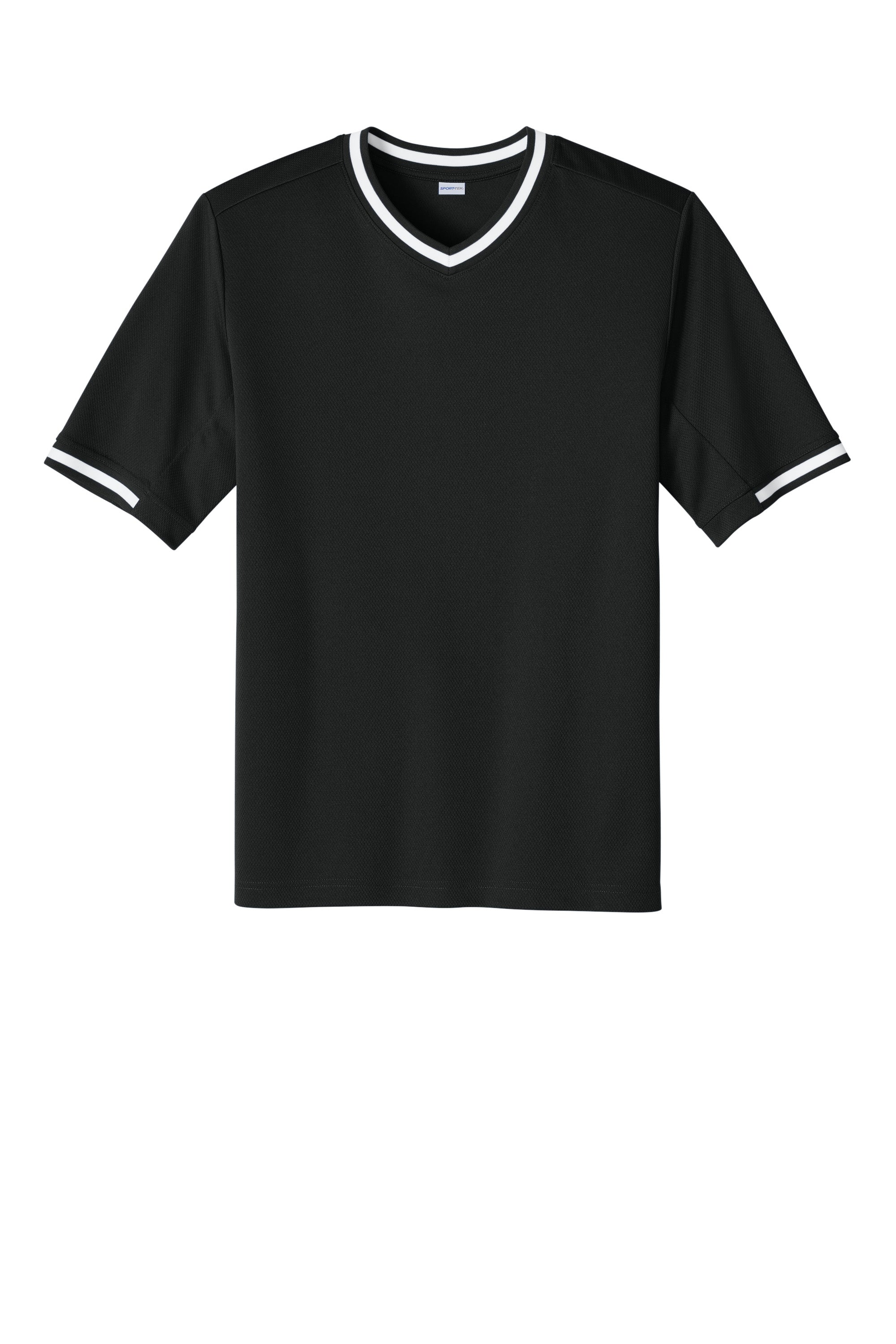 Sport-Tek ST221 Mens Tough Mesh V-Neck Baseball Jersey Black Flat Front