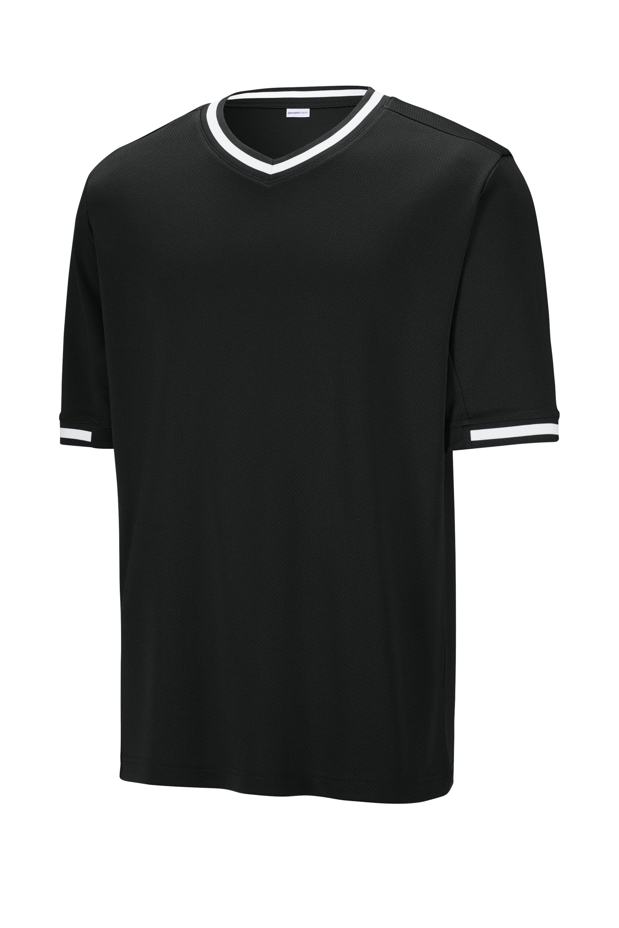 Sport-Tek ST221 Mens Tough Mesh V-Neck Baseball Jersey Black Form Front