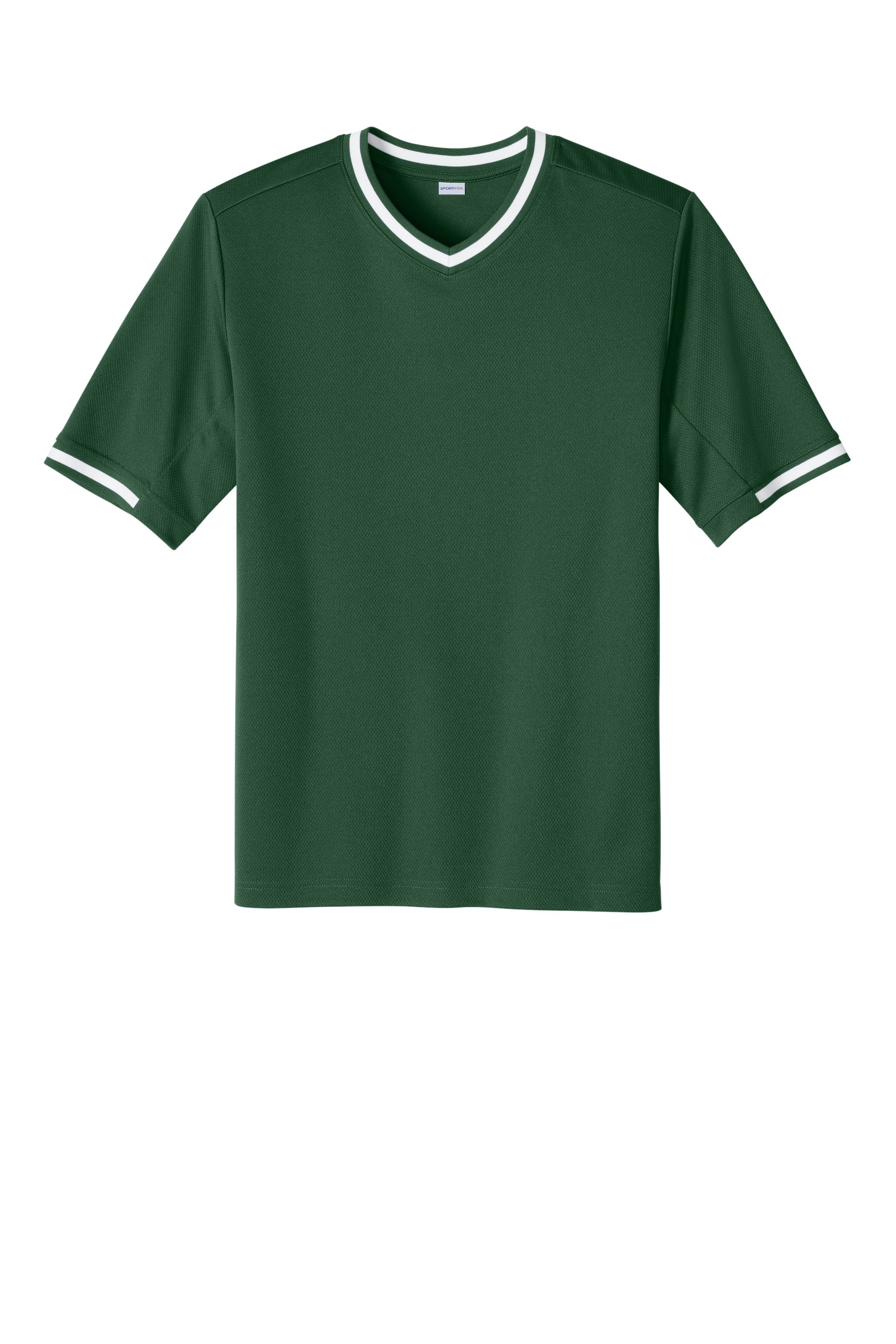 Sport-Tek ST221 Mens Tough Mesh V-Neck Baseball Jersey Forest Green Flat Front