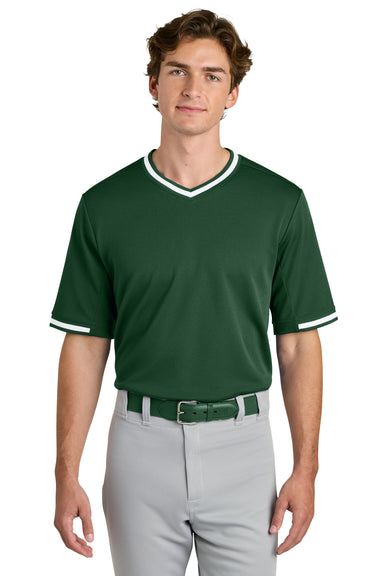 Sport-Tek ST221 Mens Tough Mesh V-Neck Baseball Jersey Forest Green Model Front