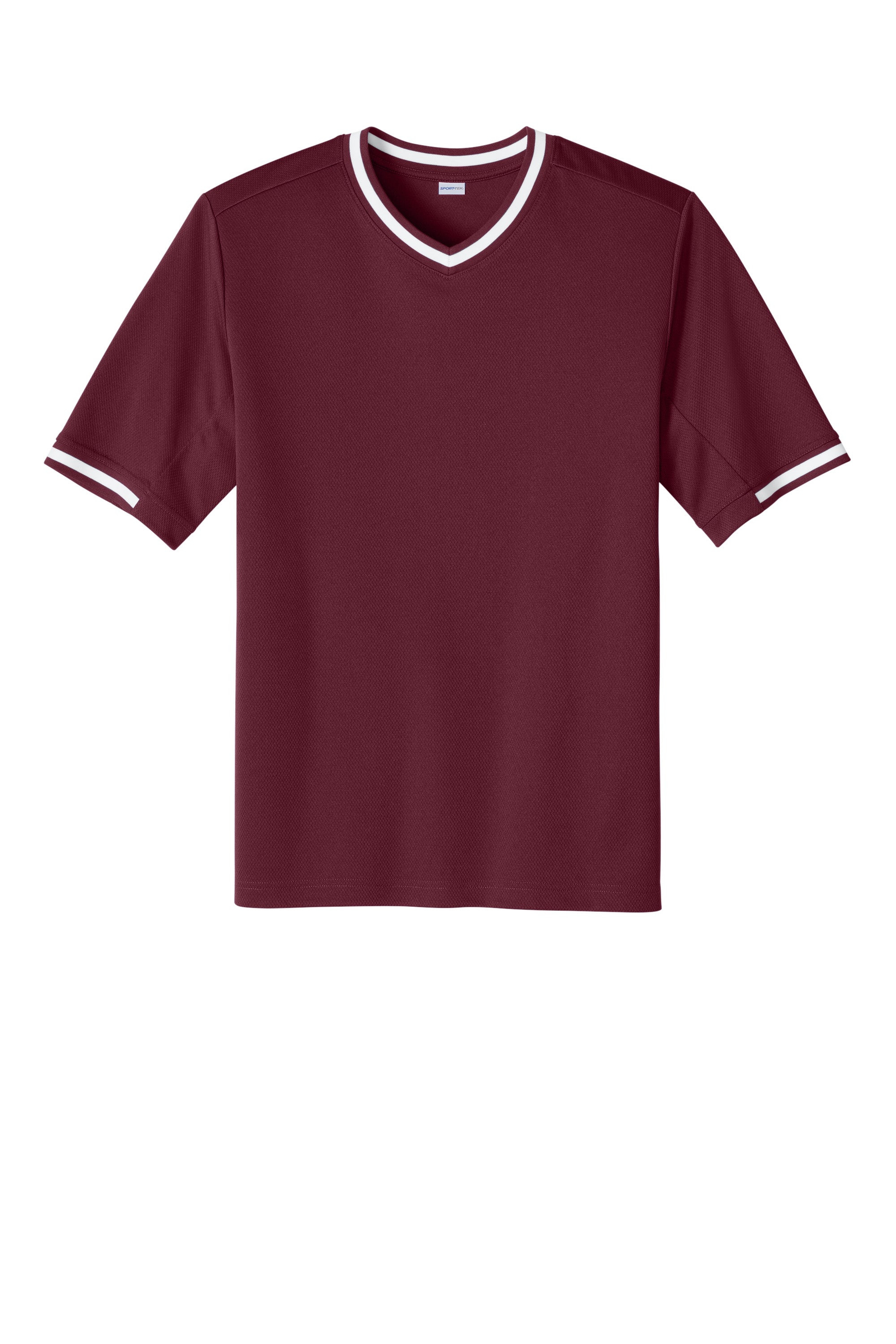 Sport-Tek ST221 Mens Tough Mesh V-Neck Baseball Jersey Maroon Flat Front