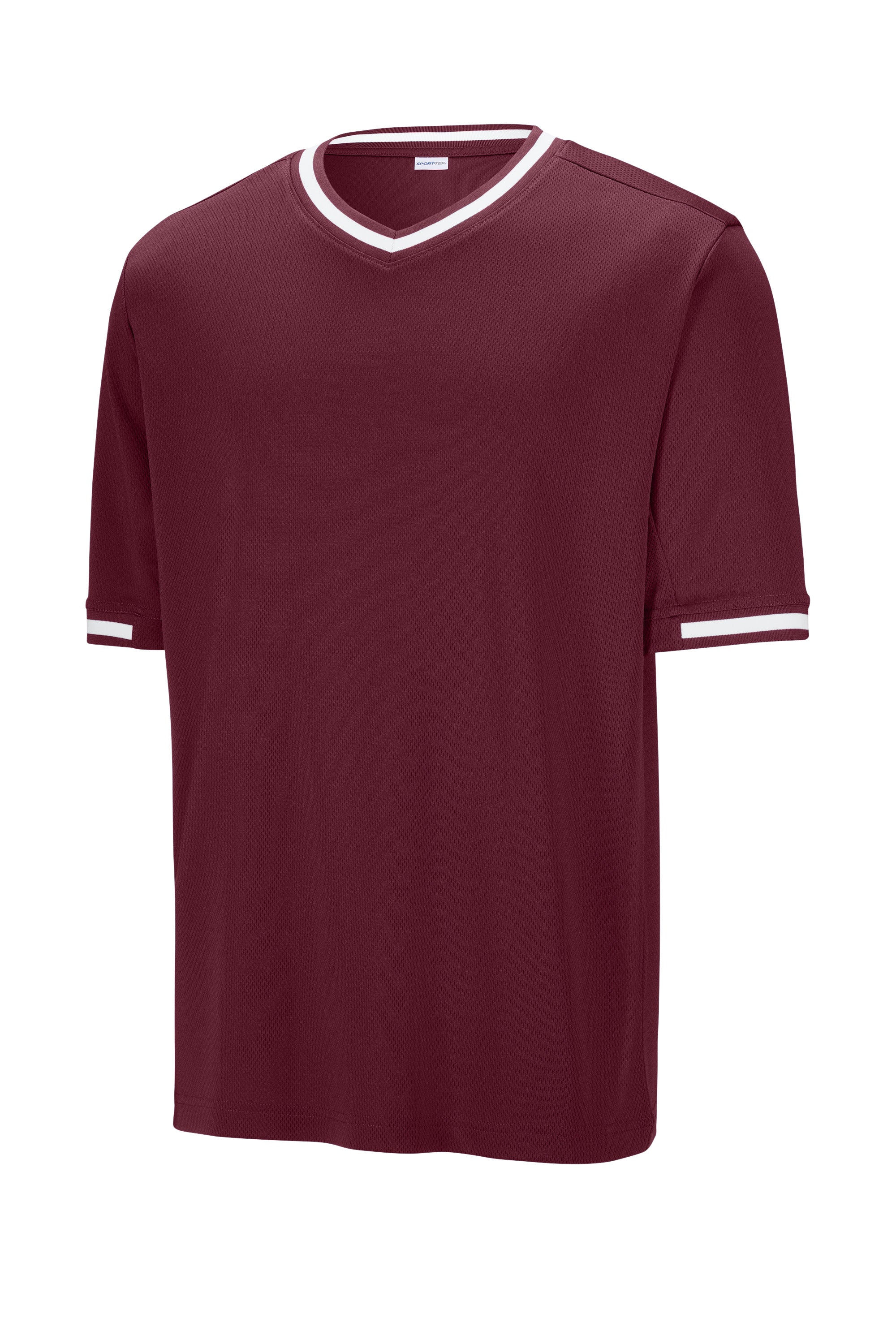 Sport-Tek ST221 Mens Tough Mesh V-Neck Baseball Jersey Maroon Form Front