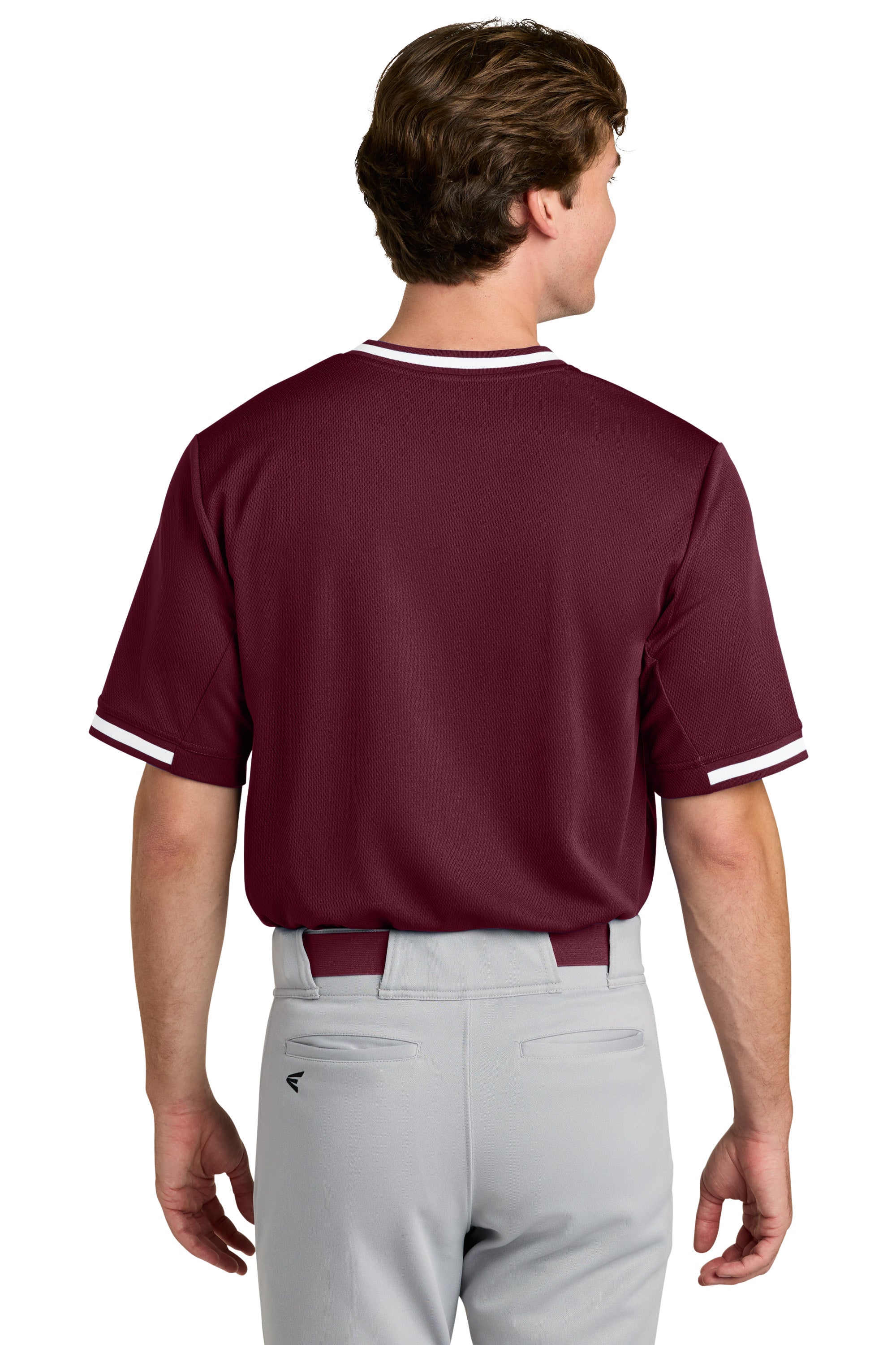 Sport-Tek ST221 Mens Tough Mesh V-Neck Baseball Jersey Maroon Model Back