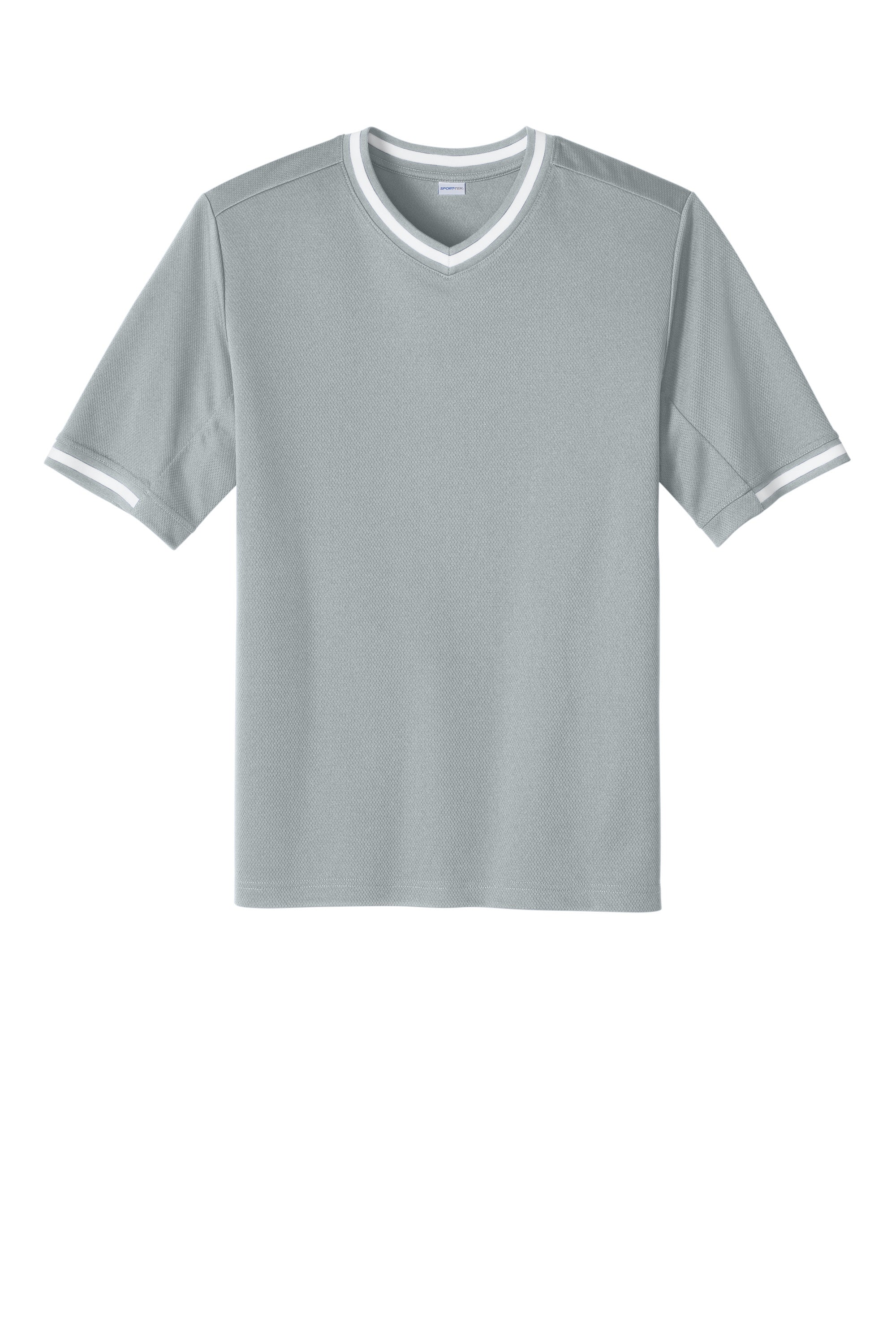 Sport-Tek ST221 Mens Tough Mesh V-Neck Baseball Jersey Silver Grey Flat Front