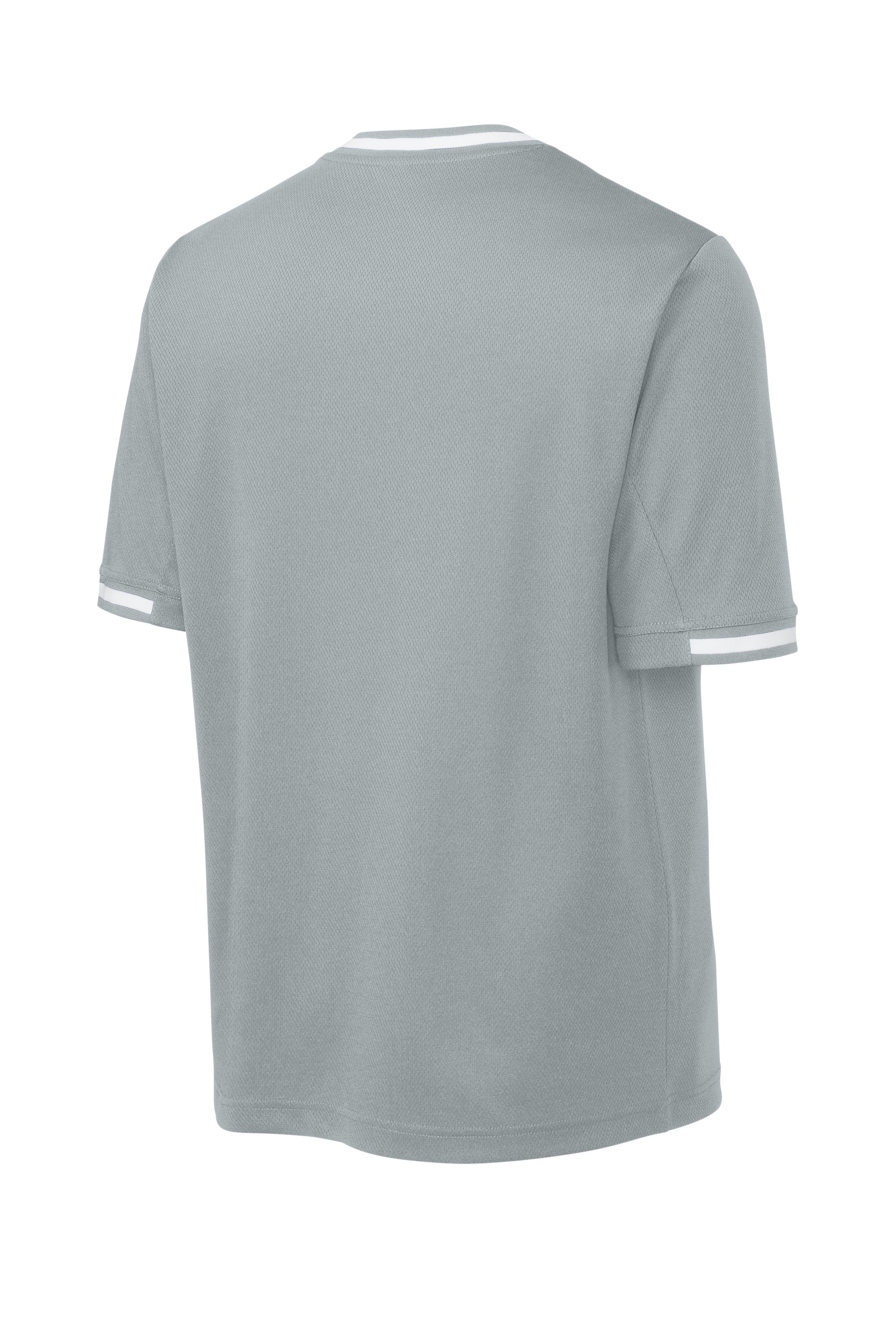 Sport-Tek ST221 Mens Tough Mesh V-Neck Baseball Jersey Silver Grey Forn Back