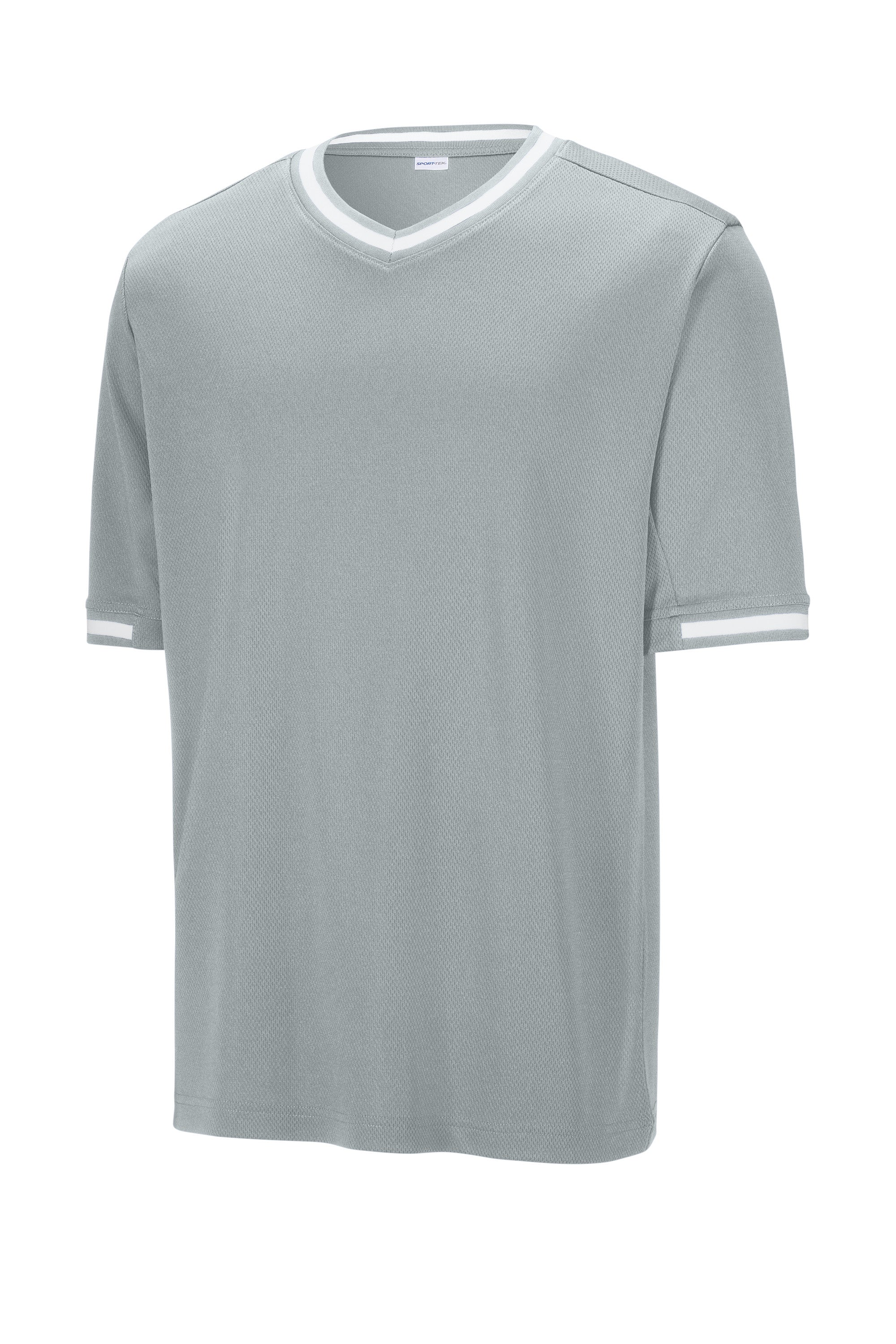 Sport-Tek ST221 Mens Tough Mesh V-Neck Baseball Jersey Silver Grey Form Front