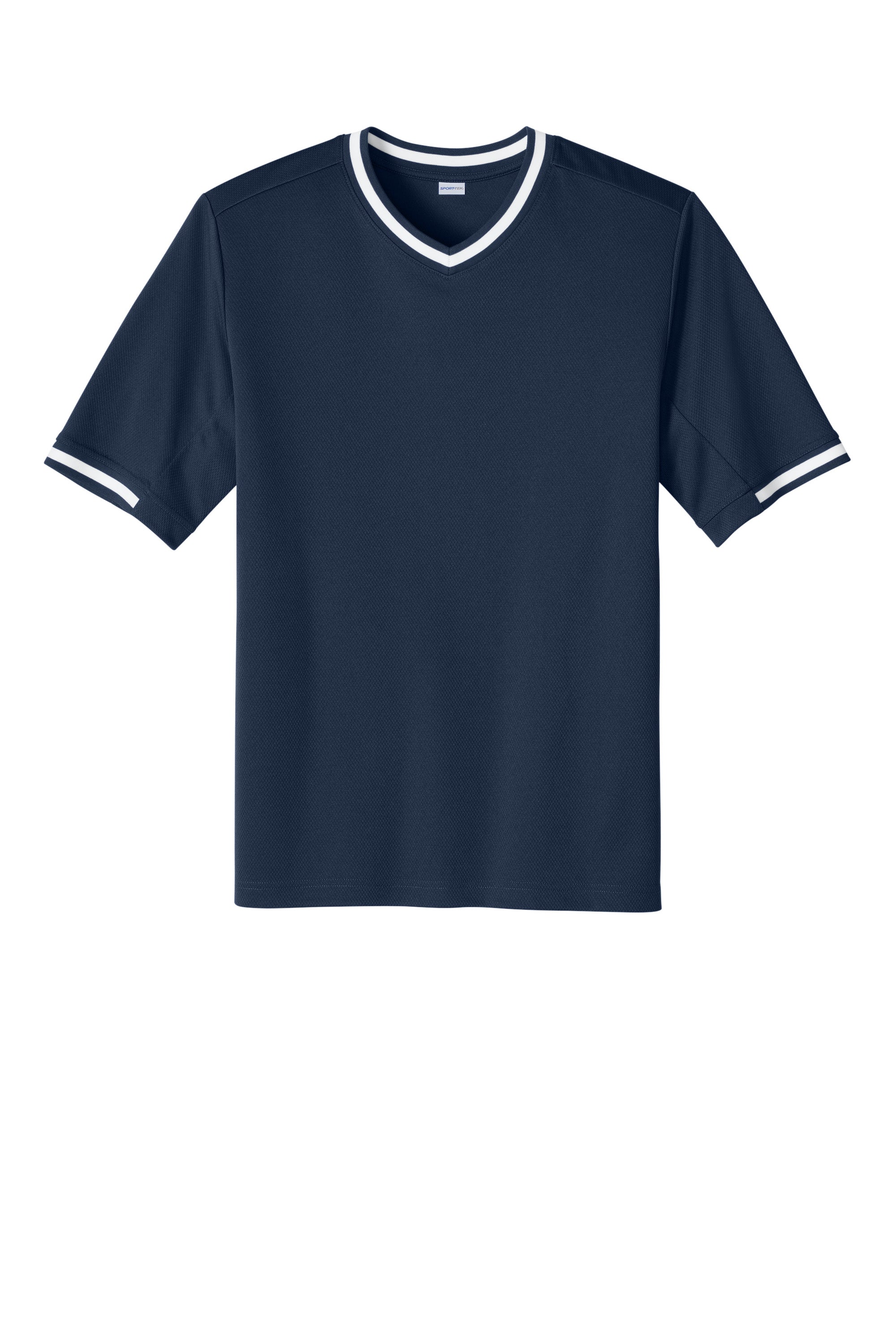 Sport-Tek ST221 Mens Tough Mesh V-Neck Baseball Jersey True Navy Blue Flat Front