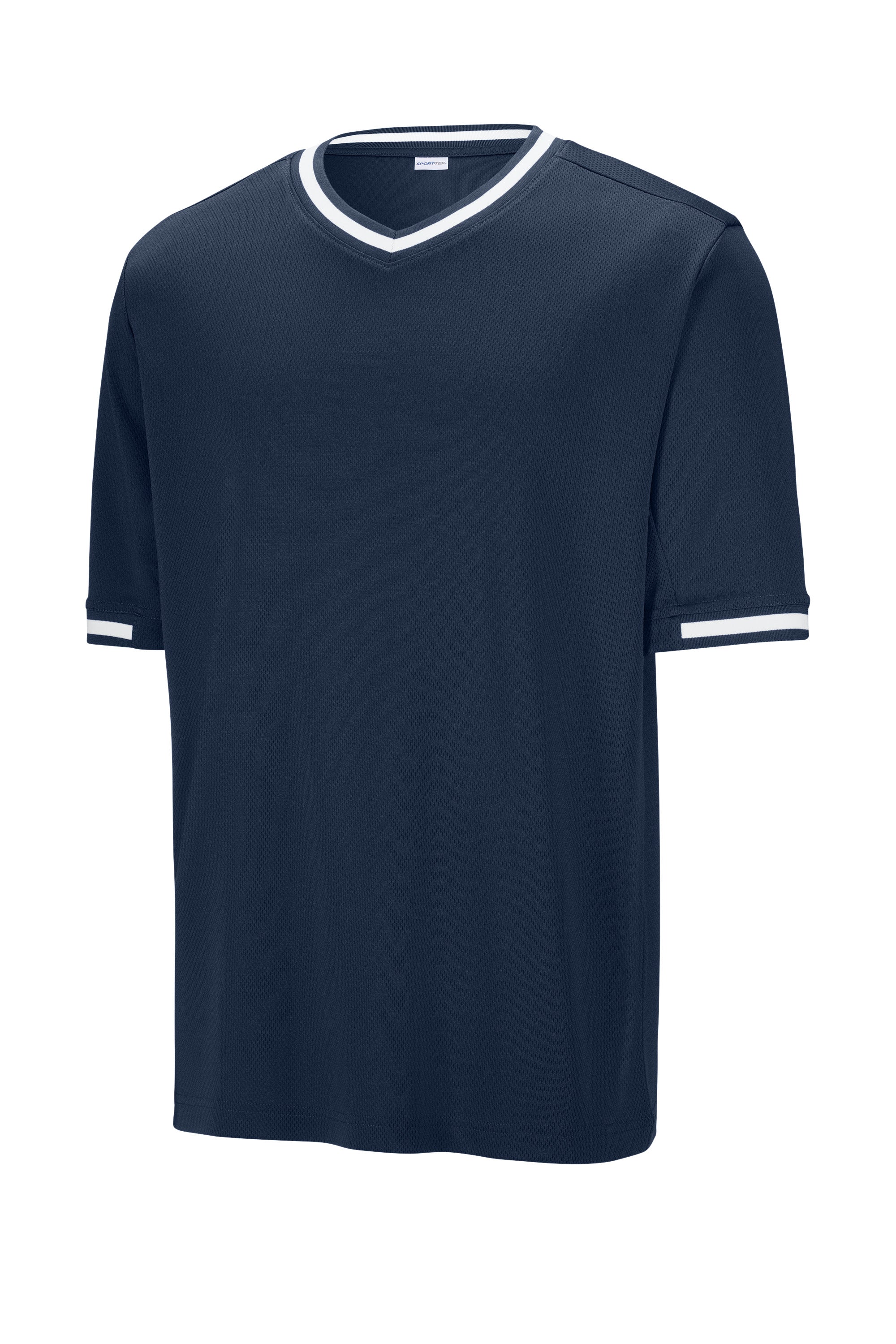 Sport-Tek ST221 Mens Tough Mesh V-Neck Baseball Jersey True Navy Blue Form Front