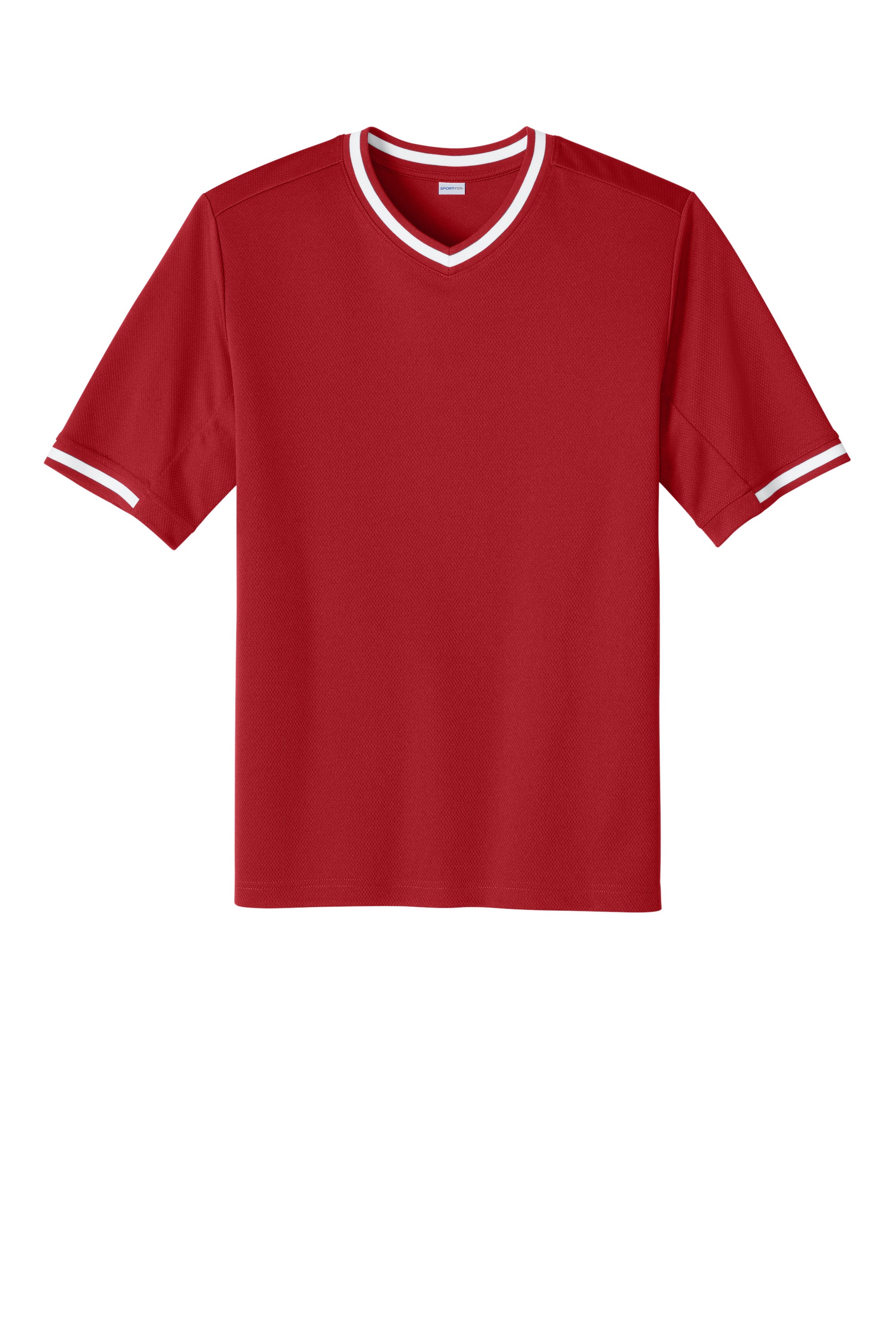Sport-Tek ST221 Mens Tough Mesh V-Neck Baseball Jersey True Red Flat Front