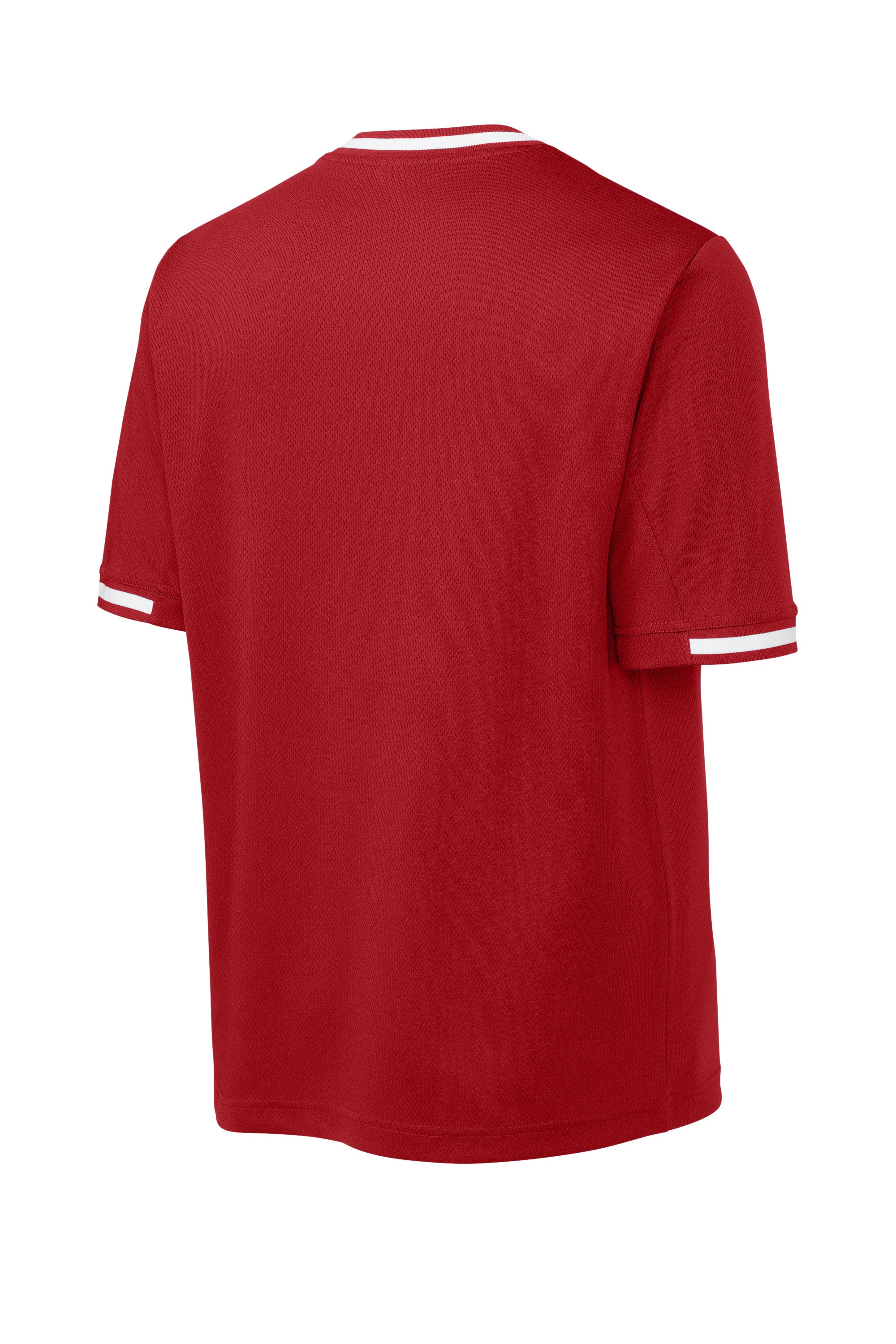 Sport-Tek ST221 Mens Tough Mesh V-Neck Baseball Jersey True Red Forn Back