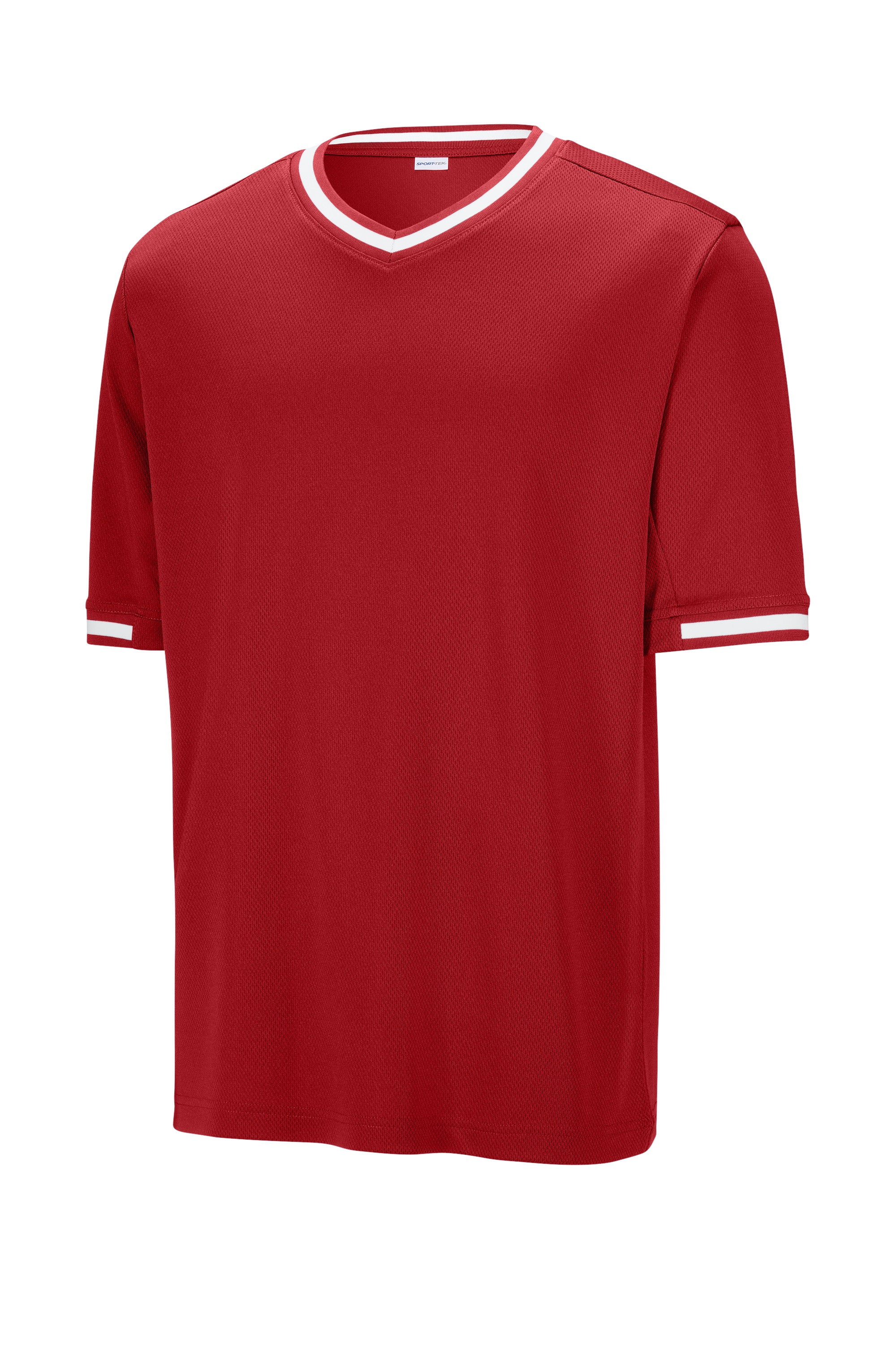 Sport-Tek ST221 Mens Tough Mesh V-Neck Baseball Jersey True Red Forn Back