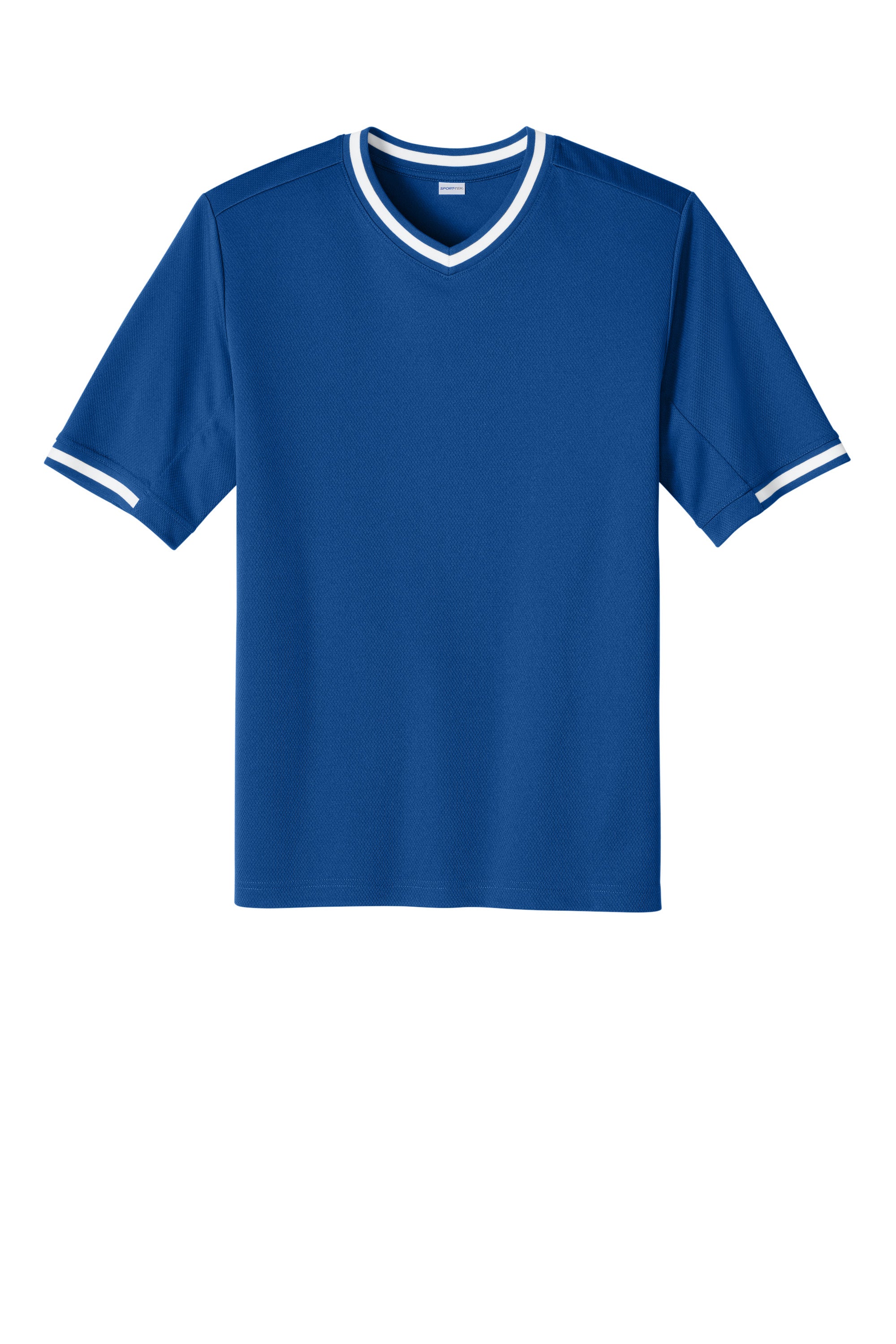 Sport-Tek ST221 Mens Tough Mesh V-Neck Baseball Jersey True Royal Blue Flat Front