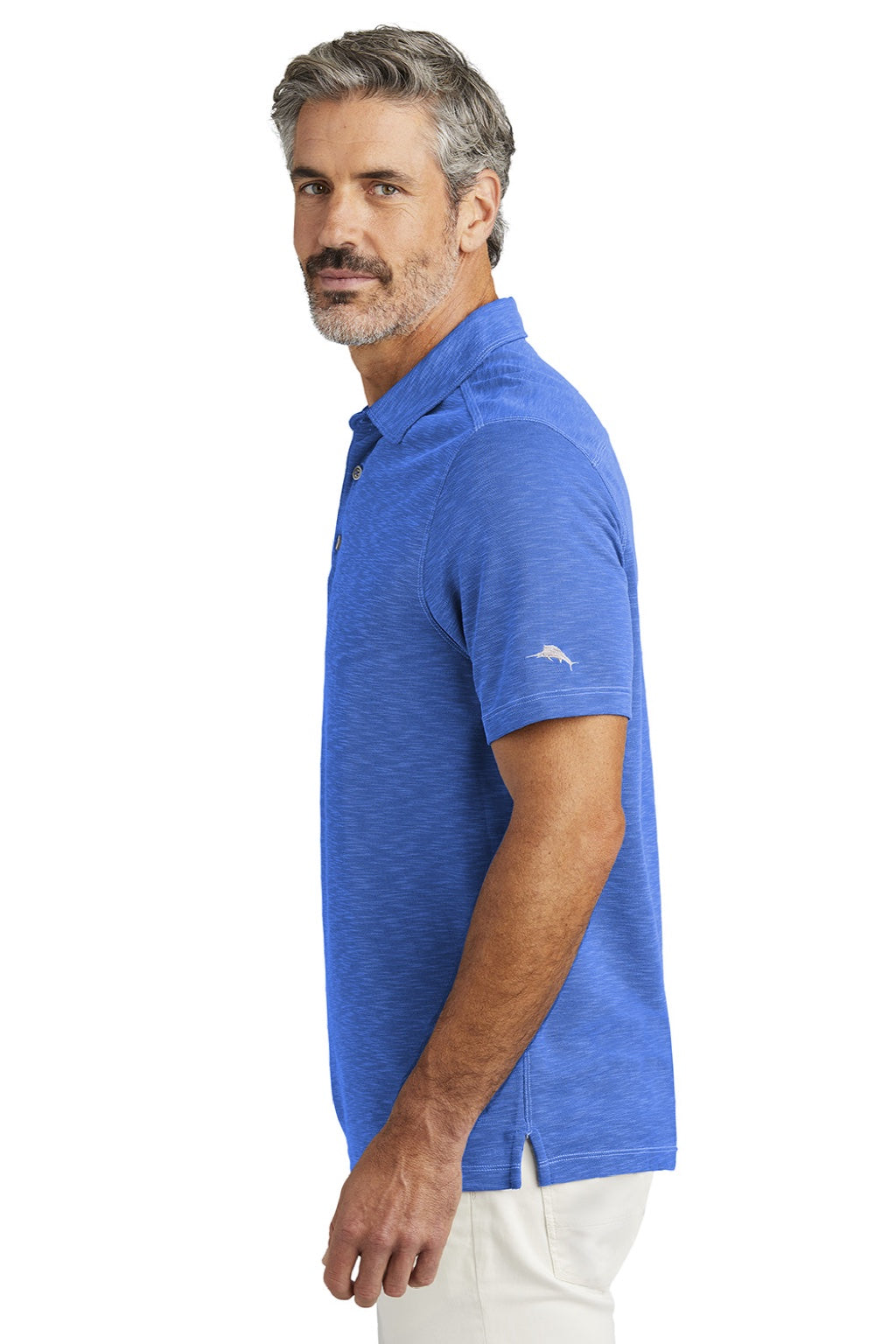Tommy Bahama ST224065TB Mens Palmetto Paradise Short Sleeve Polo Shirt Team Blue Model Side
