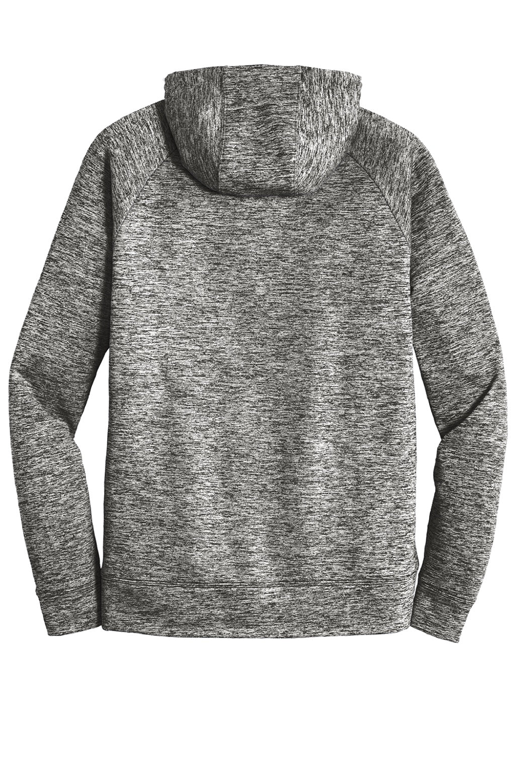 Sport-Tek ST225 Mens Electric Heather Moisture Wicking Fleece Hooded Sweatshirt Hoodie w/ Pouch Pocket Black Electric Flat Back